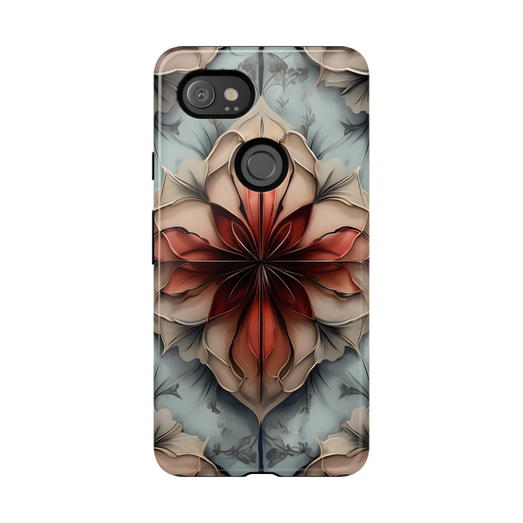 Ember Bloom - Kaleidoscope Collection Artistic Floral - Google Pixel 2XL Tough Phone Case - Fiery Symmetrical Design