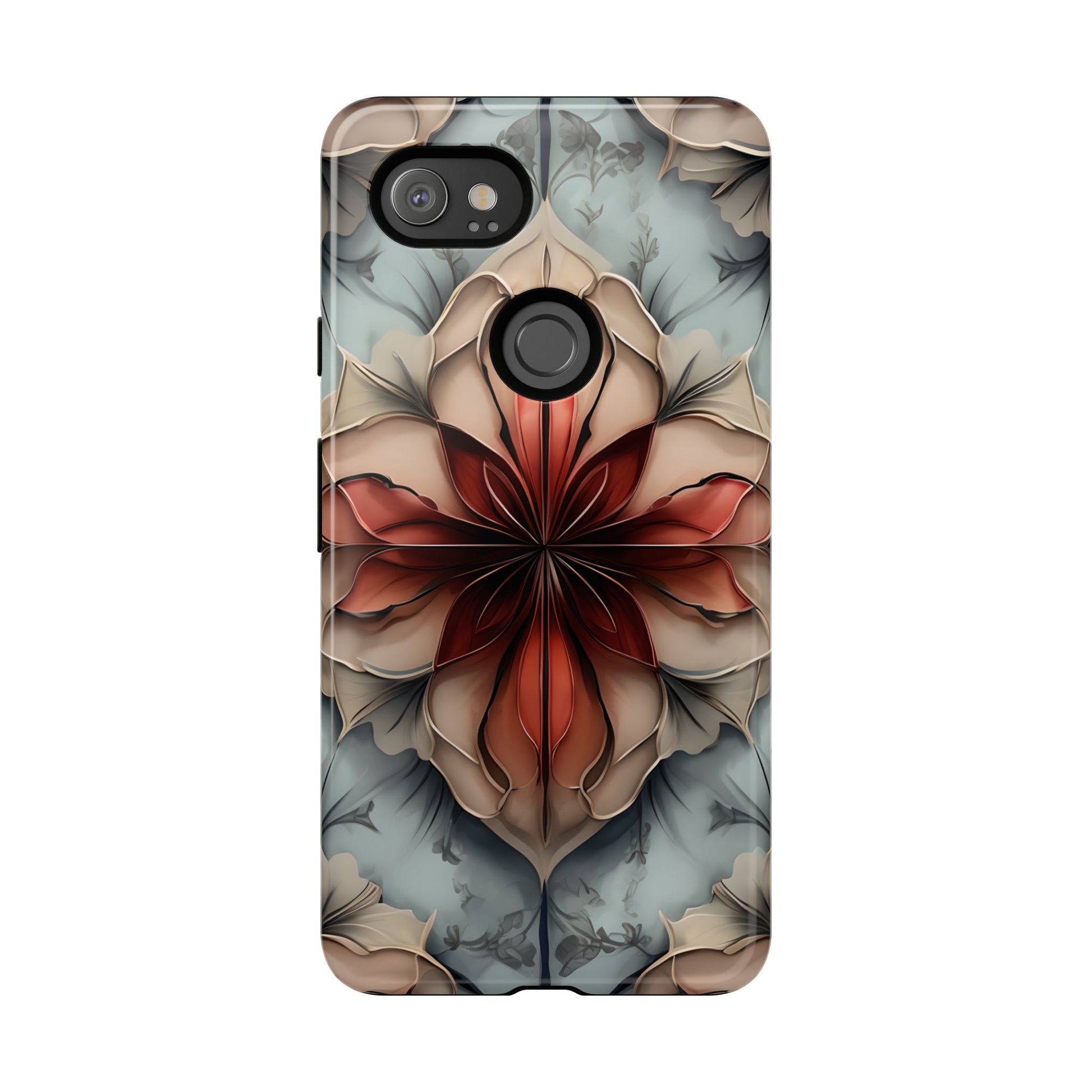Ember Bloom - Kaleidoscope Collection Artistic Floral - Google Pixel 2XL Tough Phone Case - Fiery Symmetrical Design