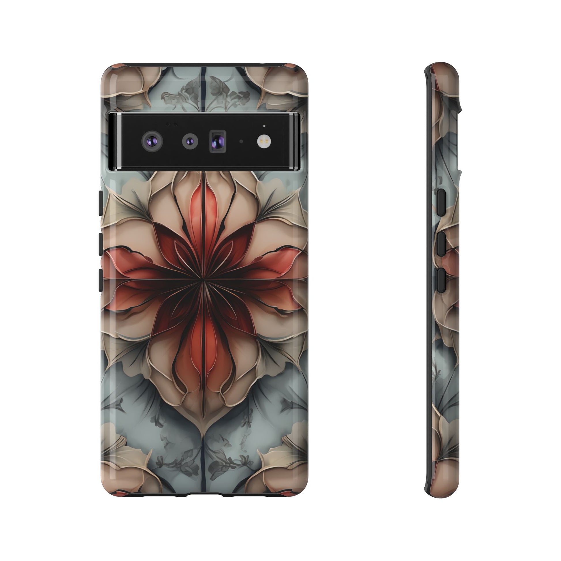 Ember Bloom - Kaleidoscope Collection Artistic Floral - Google Pixel 6 Pro Tough Phone Case - Fiery Symmetrical Design