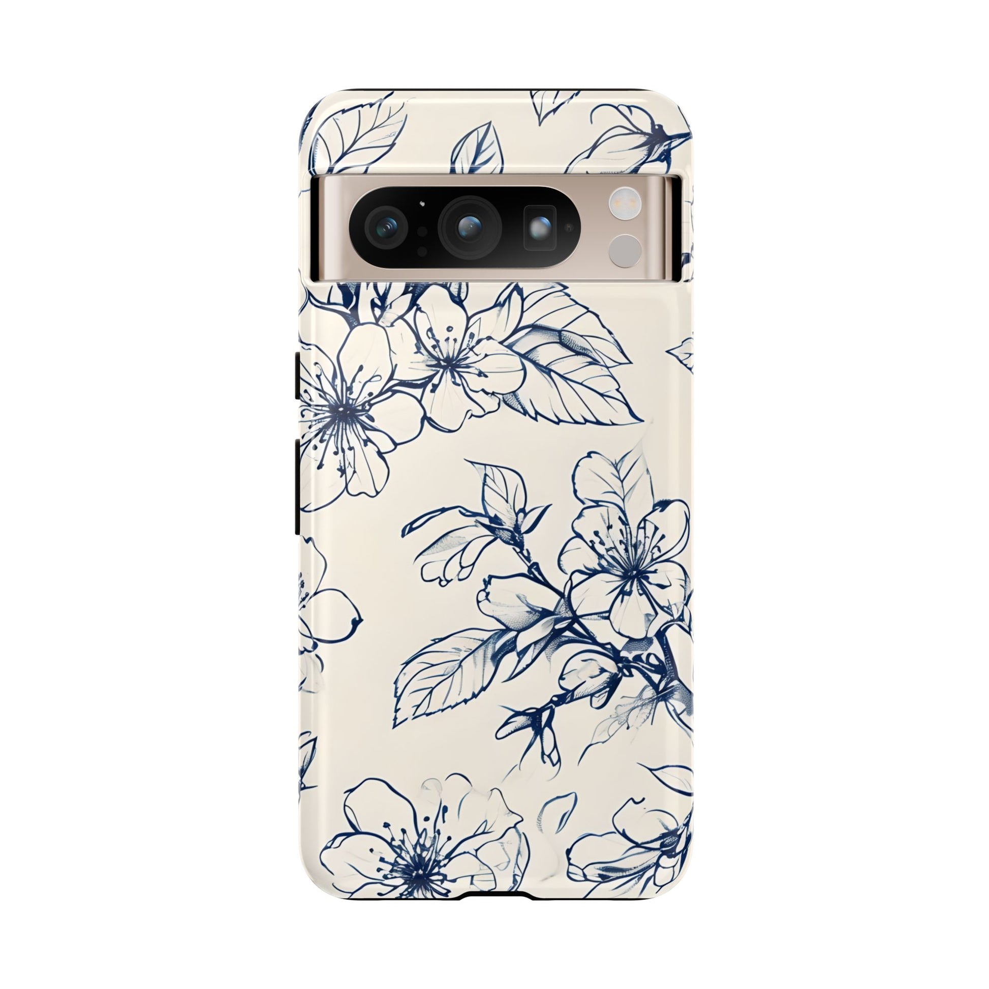 Blossom Sketch blue floral line art design Google Pixel phone case