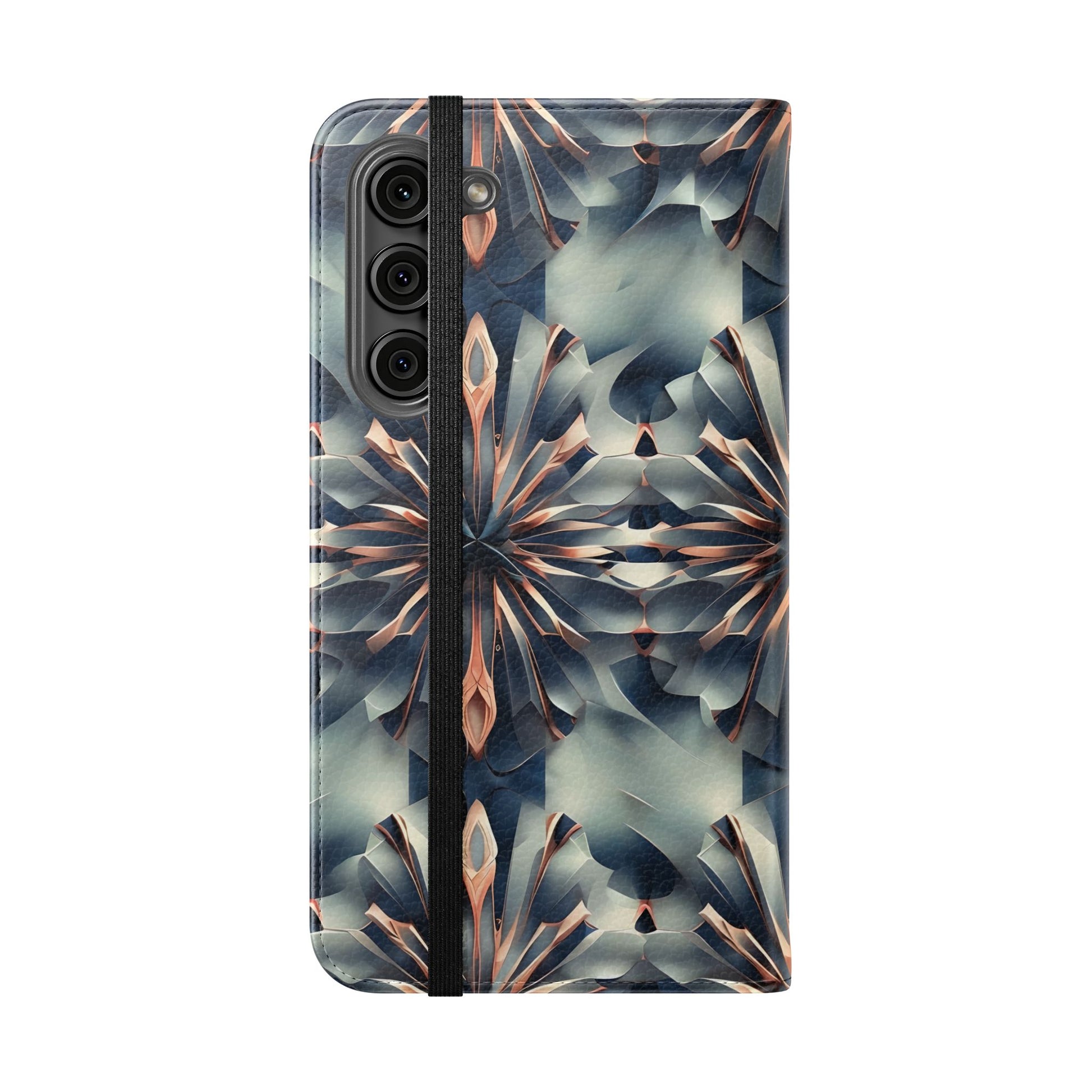 Obsidian Kaleidoscope Samsung Galaxy S23 Plus Wallet Case - Elegant Abstract Flip Cover with Card Slots