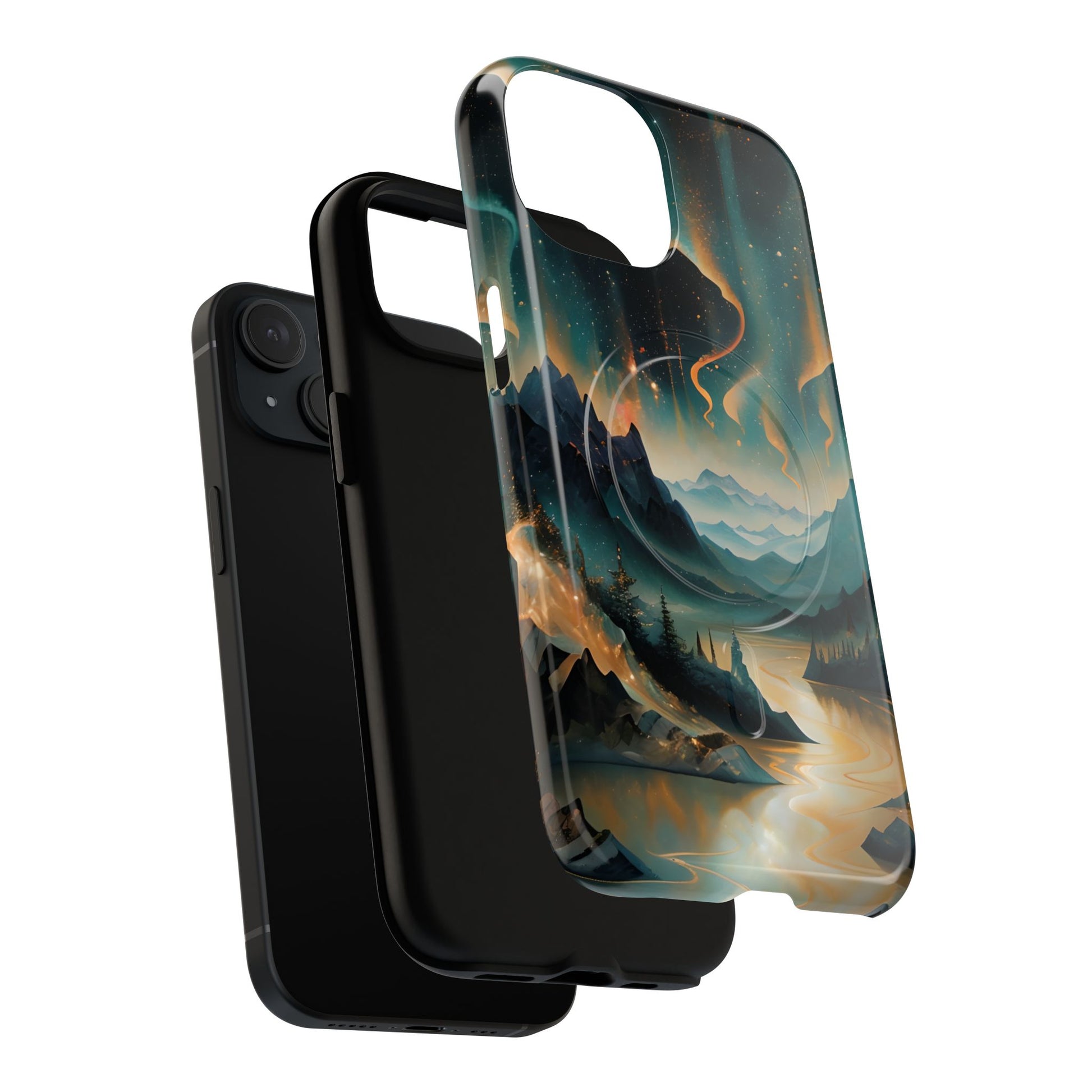 Aurora Dreamscape iPhone 15 Case – Northern Lights Art, MagSafe Compatible, Tough Shockproof Cover