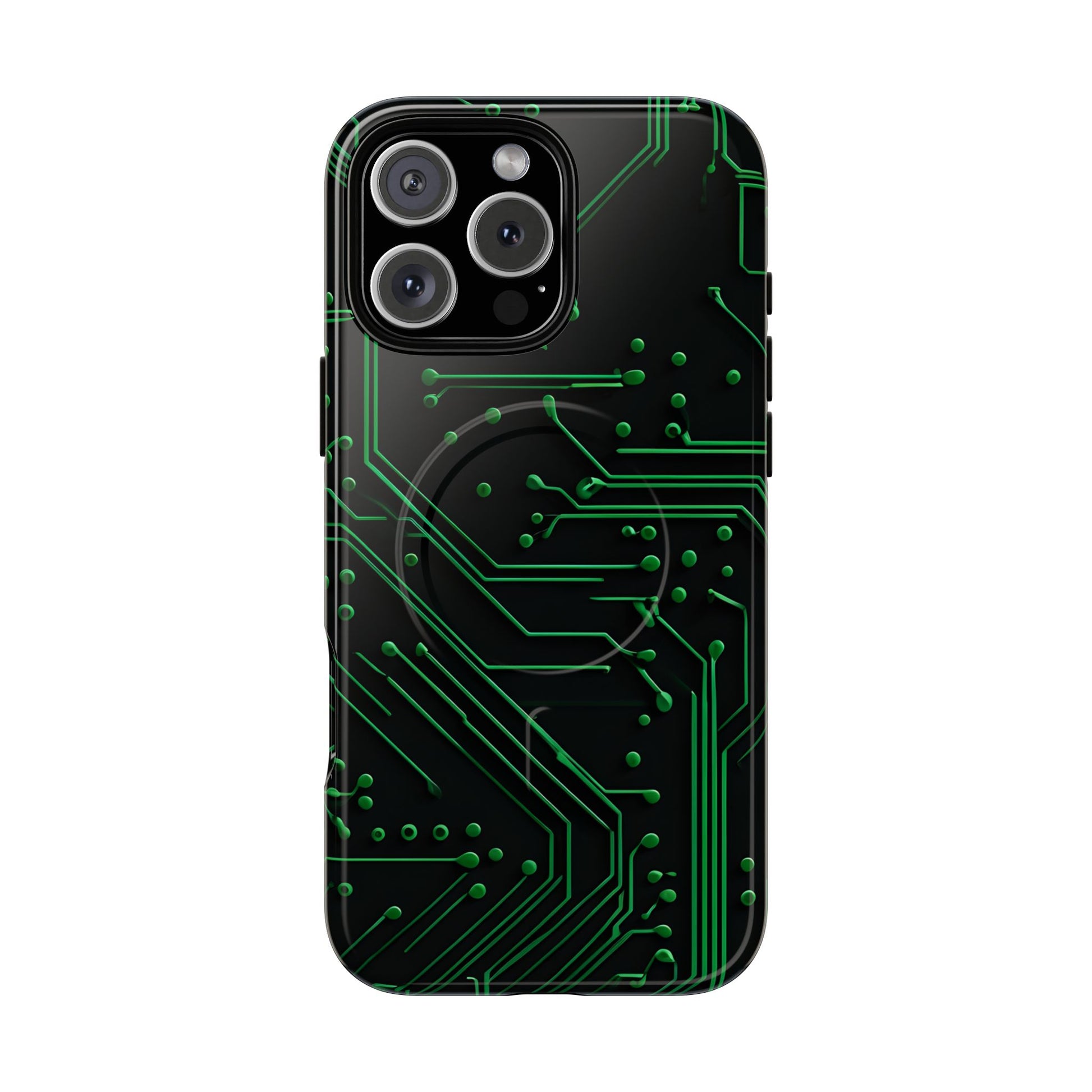 Green Circuit Grid iPhone 16 Pro Max MagSafe Compatible case- Tech-Inspired Shockproof Cover
