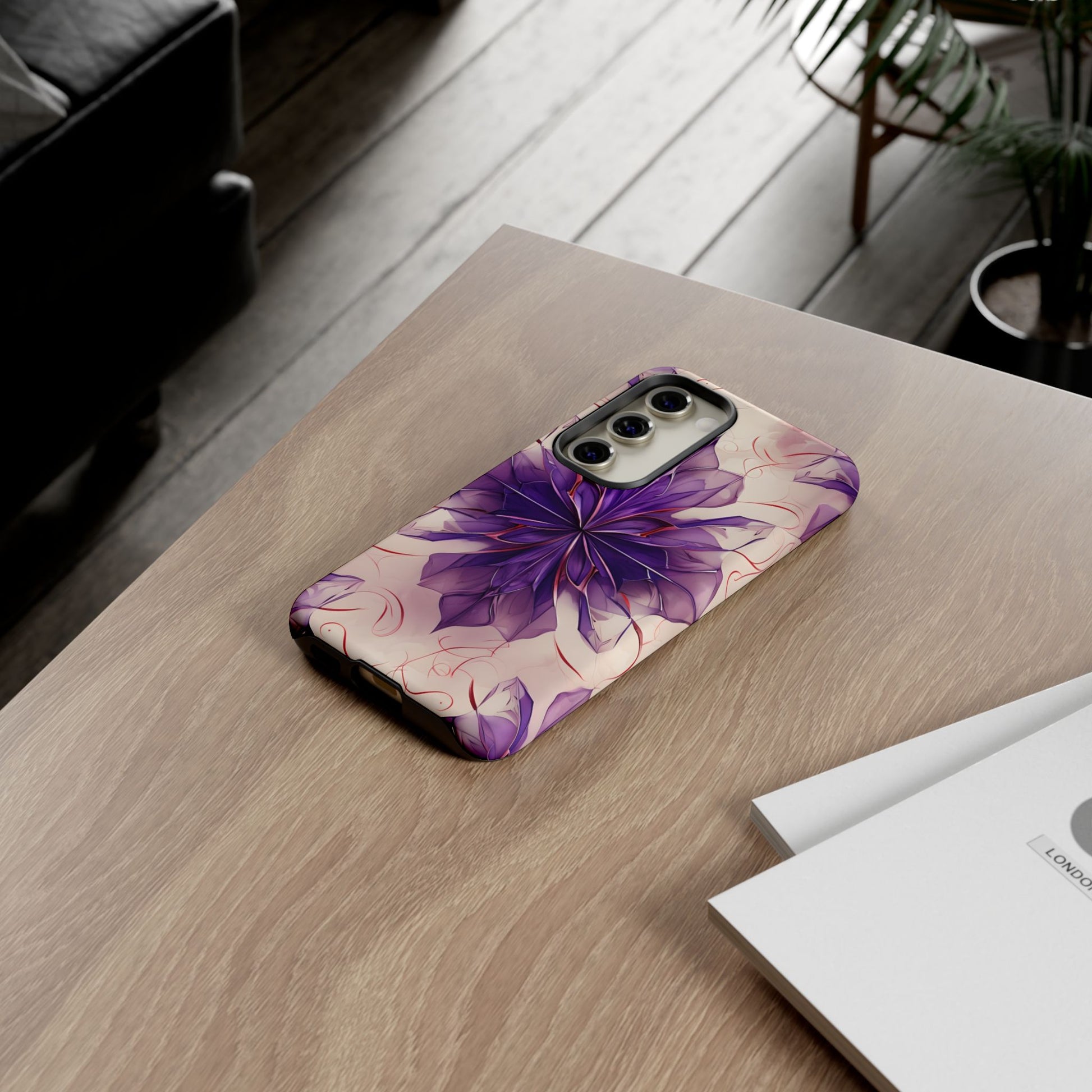 Violet Reverie - Kaleidoscope Collection Artistic Floral Burst - Samsung Galaxy S23 Tough Phone Case - Bold Purple Symmetrical Design