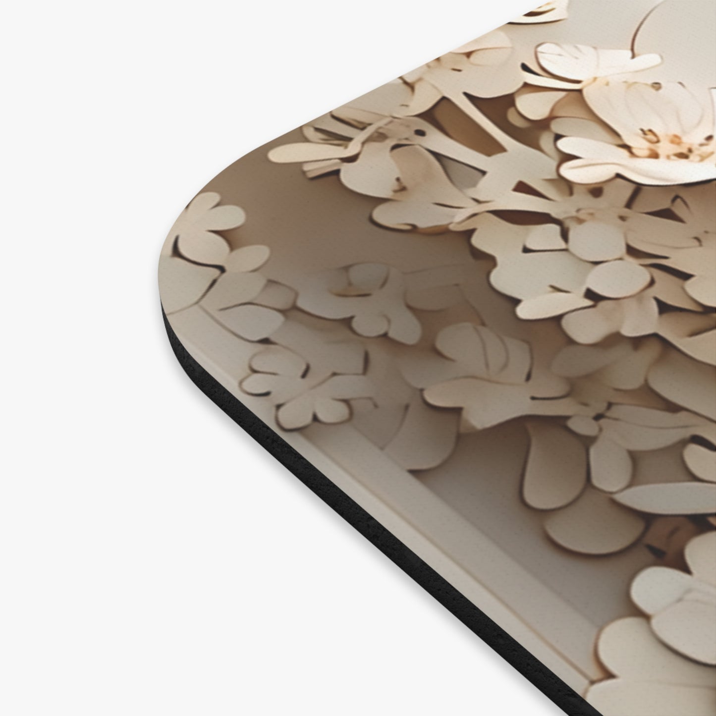Moonlit Garden mouse pad beside laptop displaying botanical floral artwork
