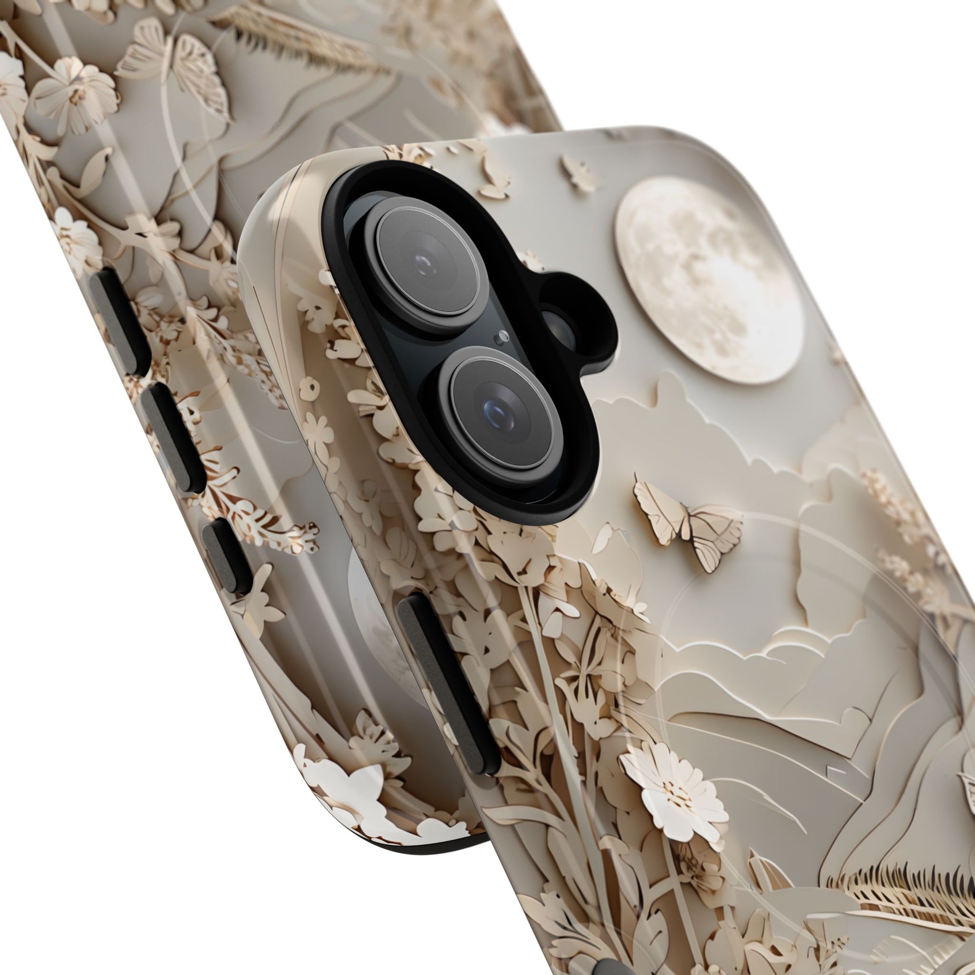Moonlit Garden - Elegant Neutral Floral iPhone 16 MagSafe Phone Case - Painterly Botanical & Moon Design