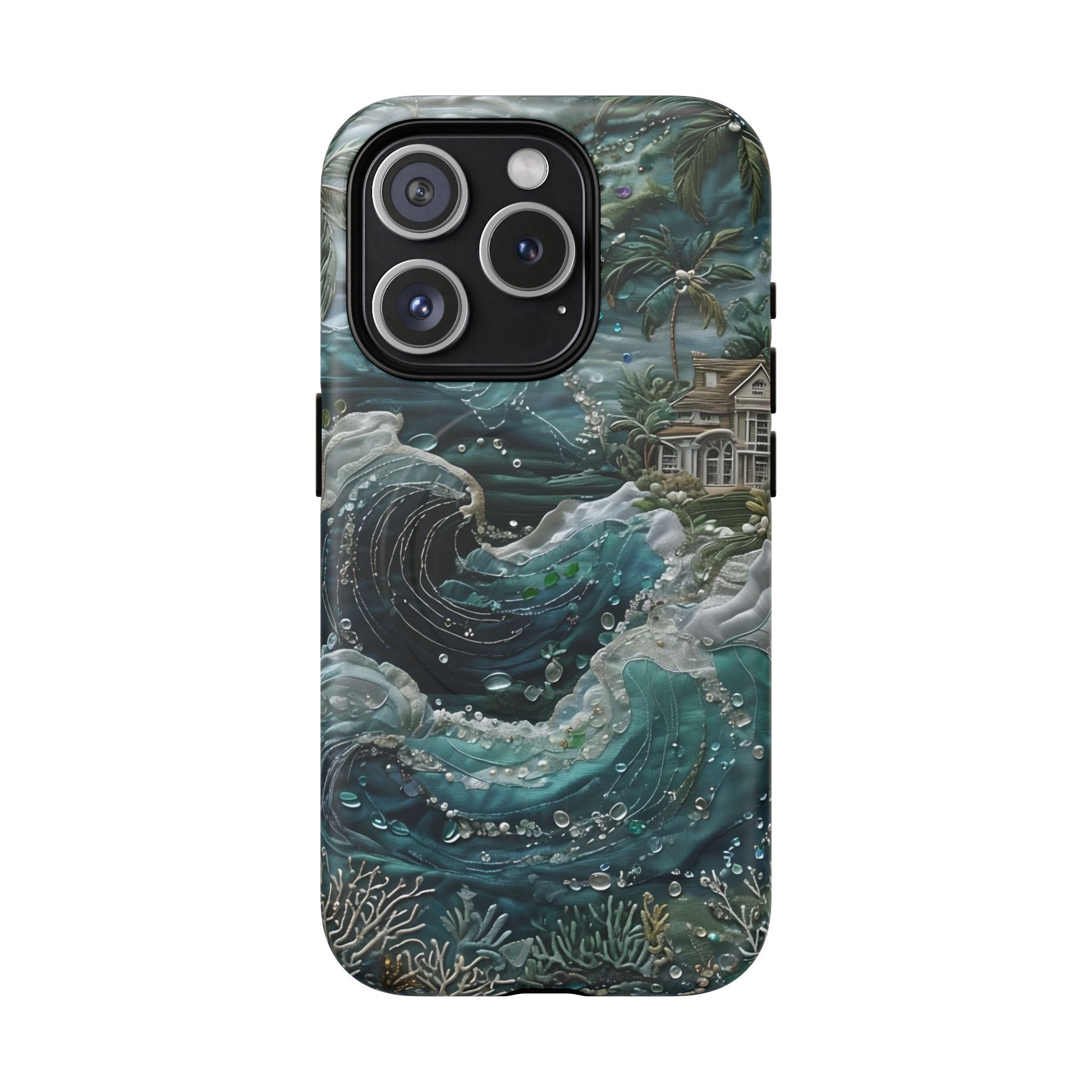 Tropical Midnight Wave - Artistic Ocean iPhone 15 Pro MagSafe Phone Case - Dramatic Blue Wave Design