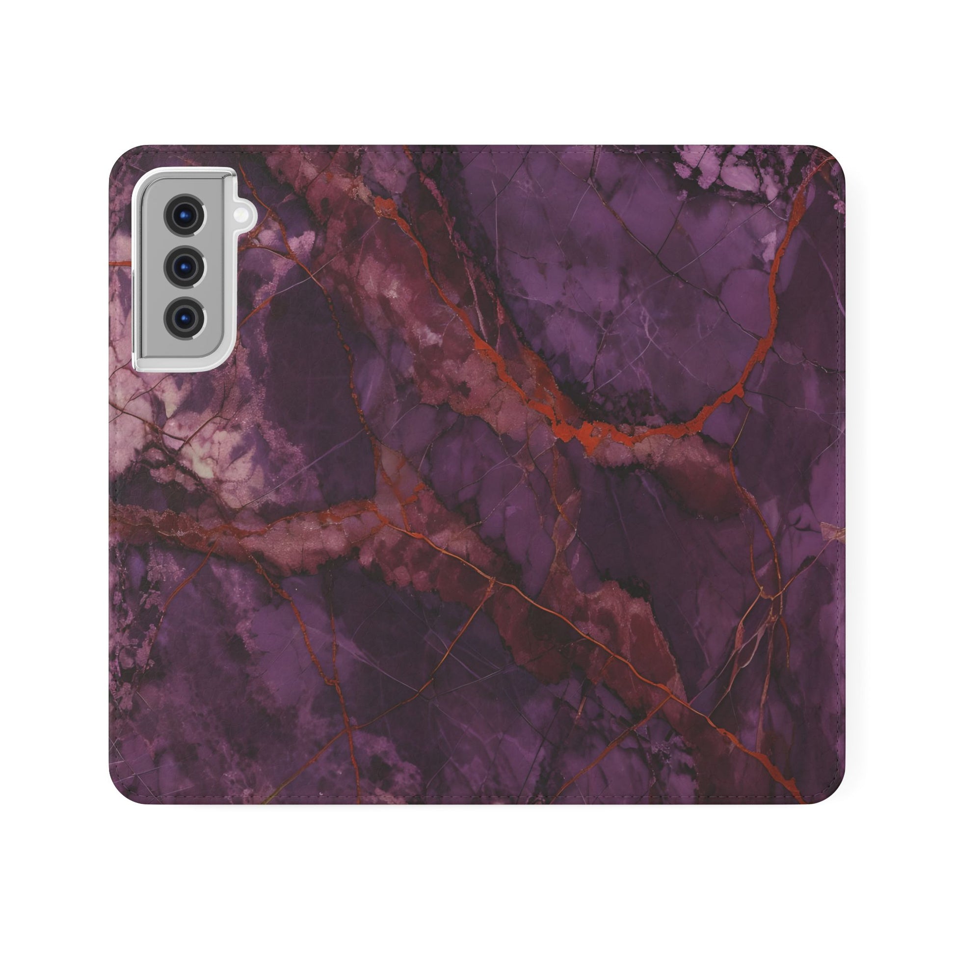 Amethyst Current Wallet Phone Case - Elegant Purple Marble Flip Cover for Samsung Galaxy S21