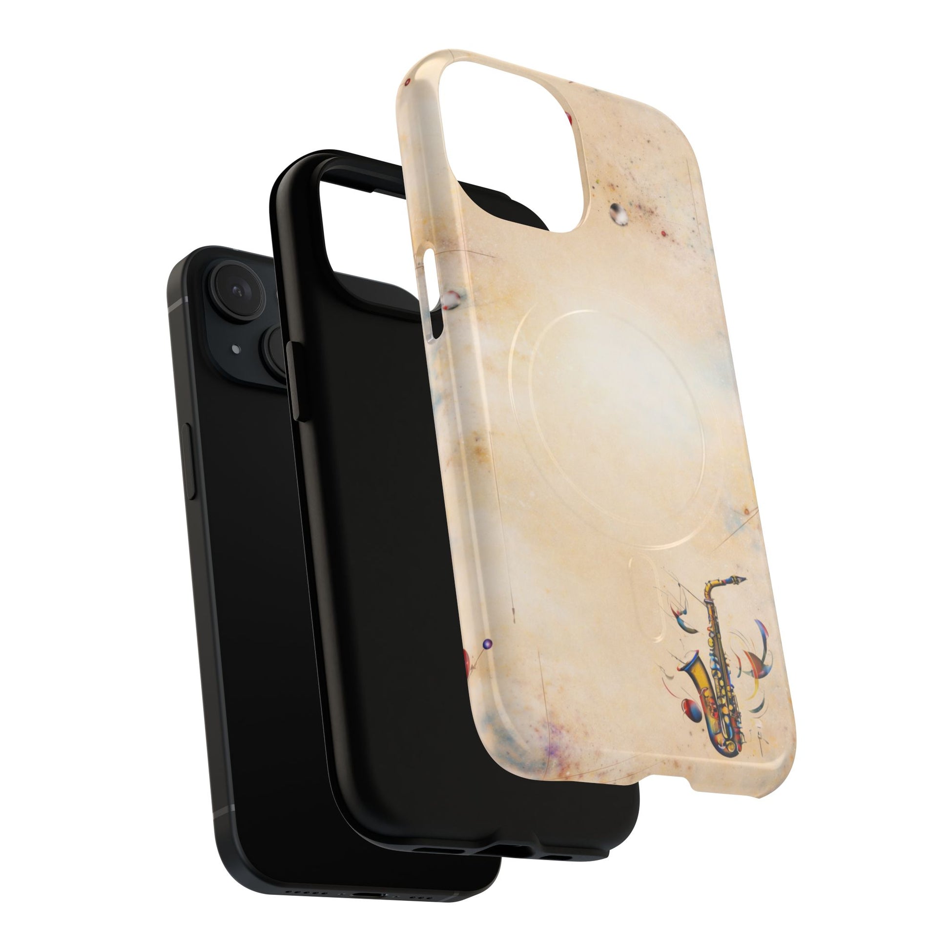 Brass Rhapsody shockproof dual layer iPhone MagSafe case with saxophone watercolor design