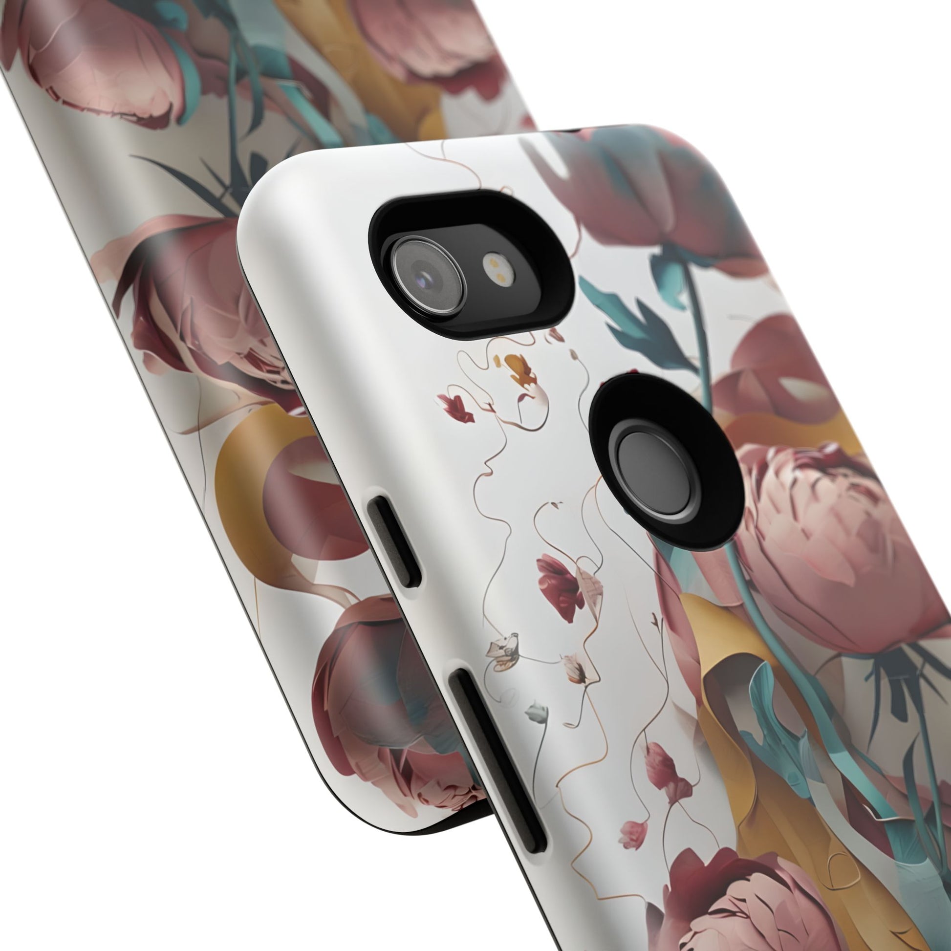Blushing Peony Veil - Elegant Painterly Floral Google Pixel 3a Tough Phone Case - Soft Blush & Teal Peony Design