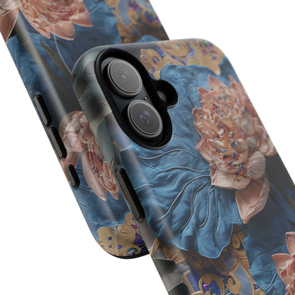 Peony Midnight Tapestry - iPhone Case- MagSafe Compatible - Elegant Blue & Blush Artful Phone Cover