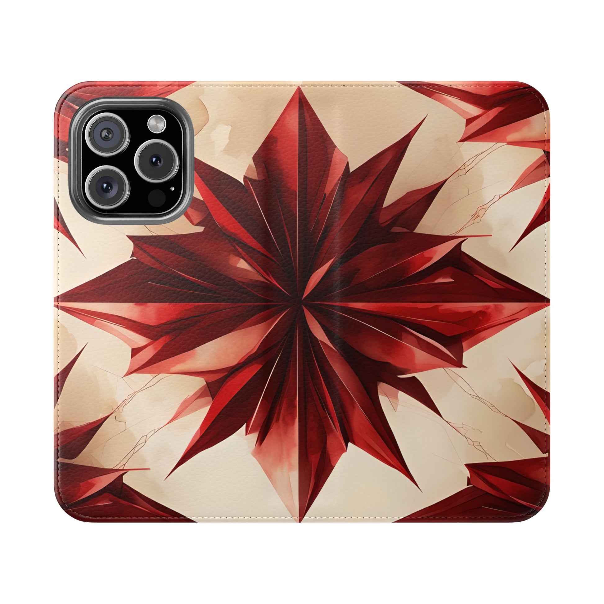Ruby Compass iPhone 16 Pro Wallet Case - Bold Geometric Flip Cover with Card Slots
