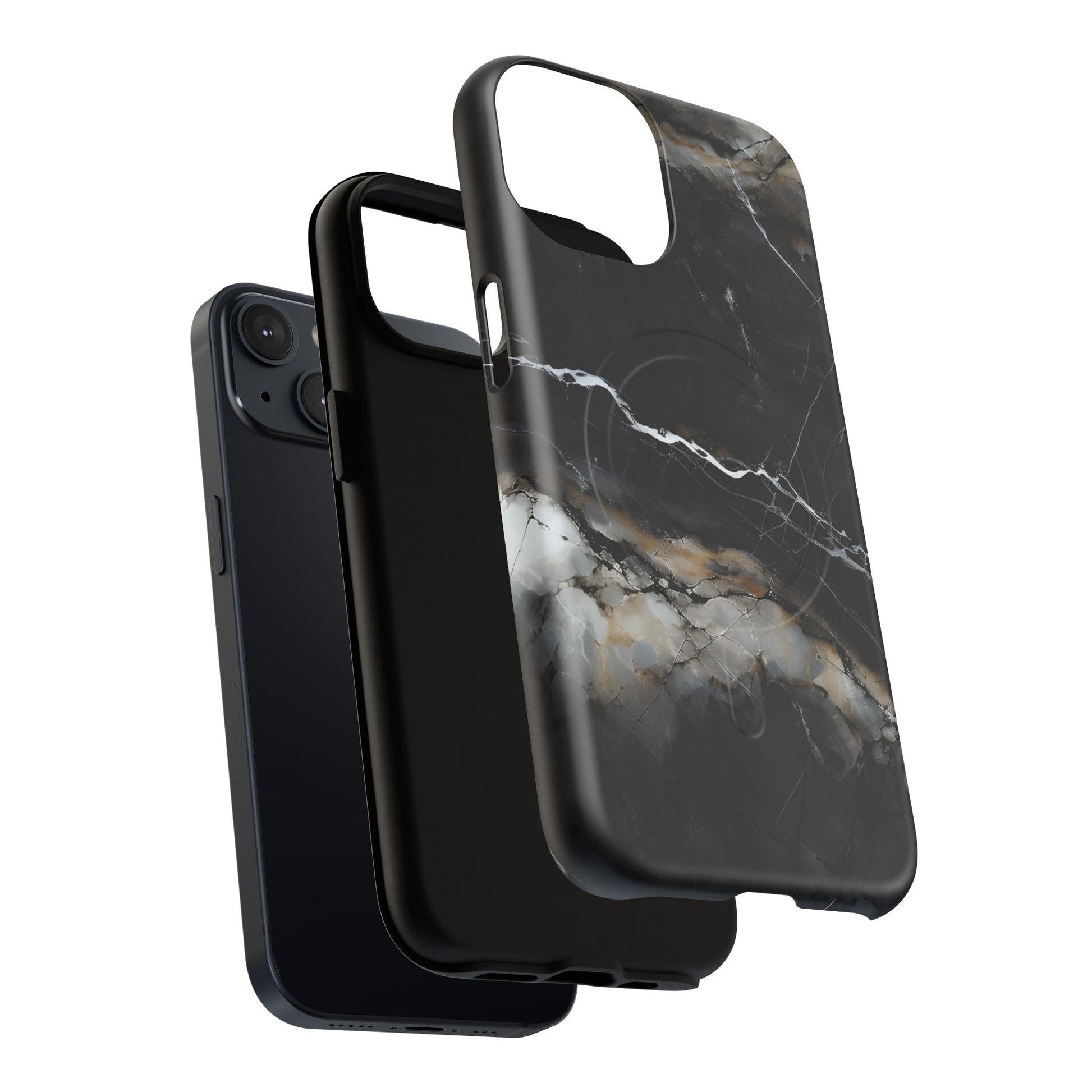 Obsidian Vein iPhone 14 MagSafe Phone Case -Black Neutral Marble Design