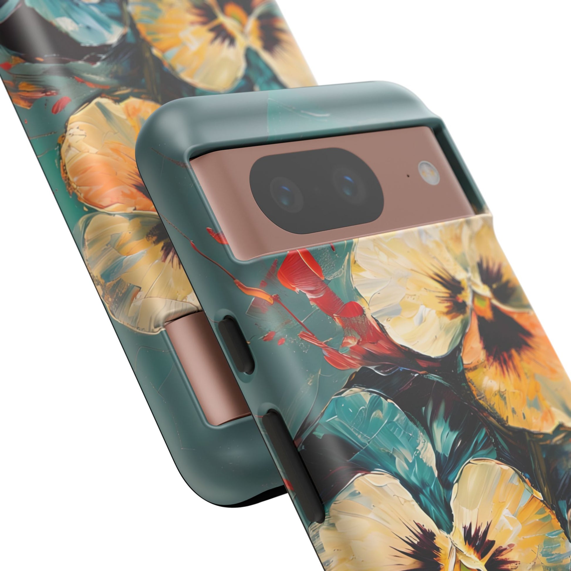 Golden Pansy Cascade Tough Case for Google Pixel 8 - Floral Artistic Shockproof Cover, Elegant Protective Phone Case