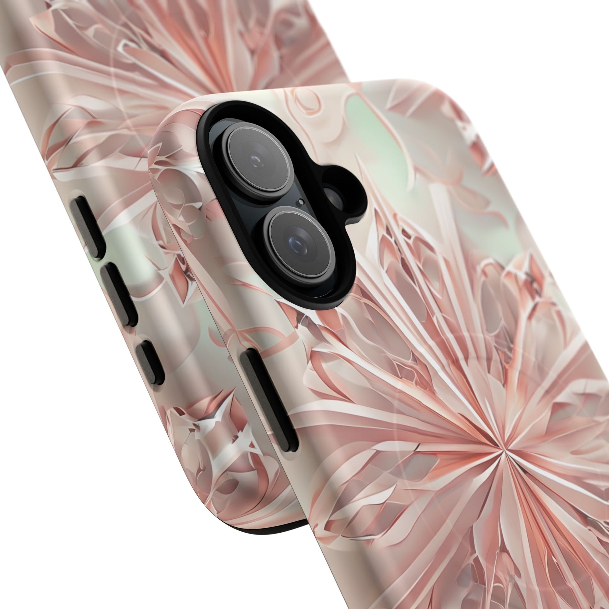 Blush Frost iPhone 16 Plus - Kaleidoscope Collection of MagSafe Compatible - Soft Pink Geometric Floral Design