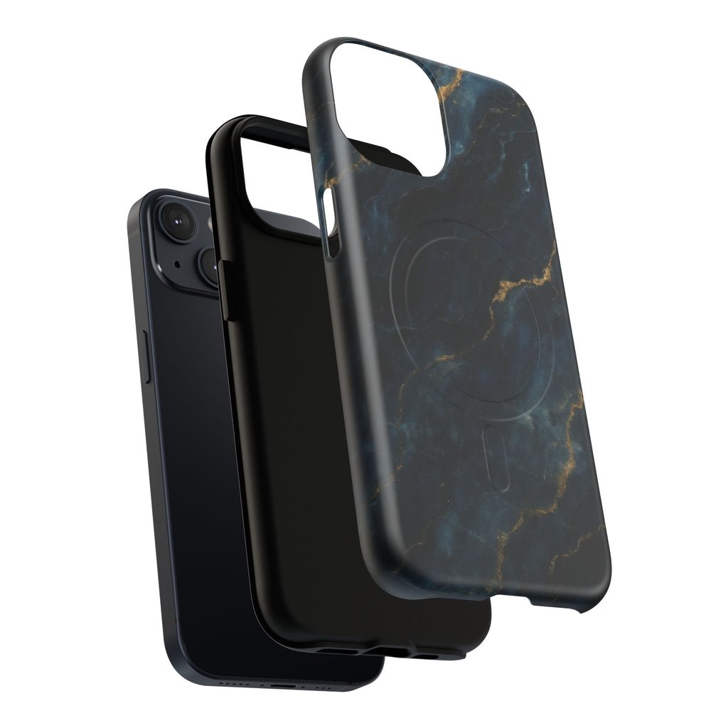 Midnight Marble MagSafe iPhone 14 Case - Deep Blue Marble Design Shockproof Cover