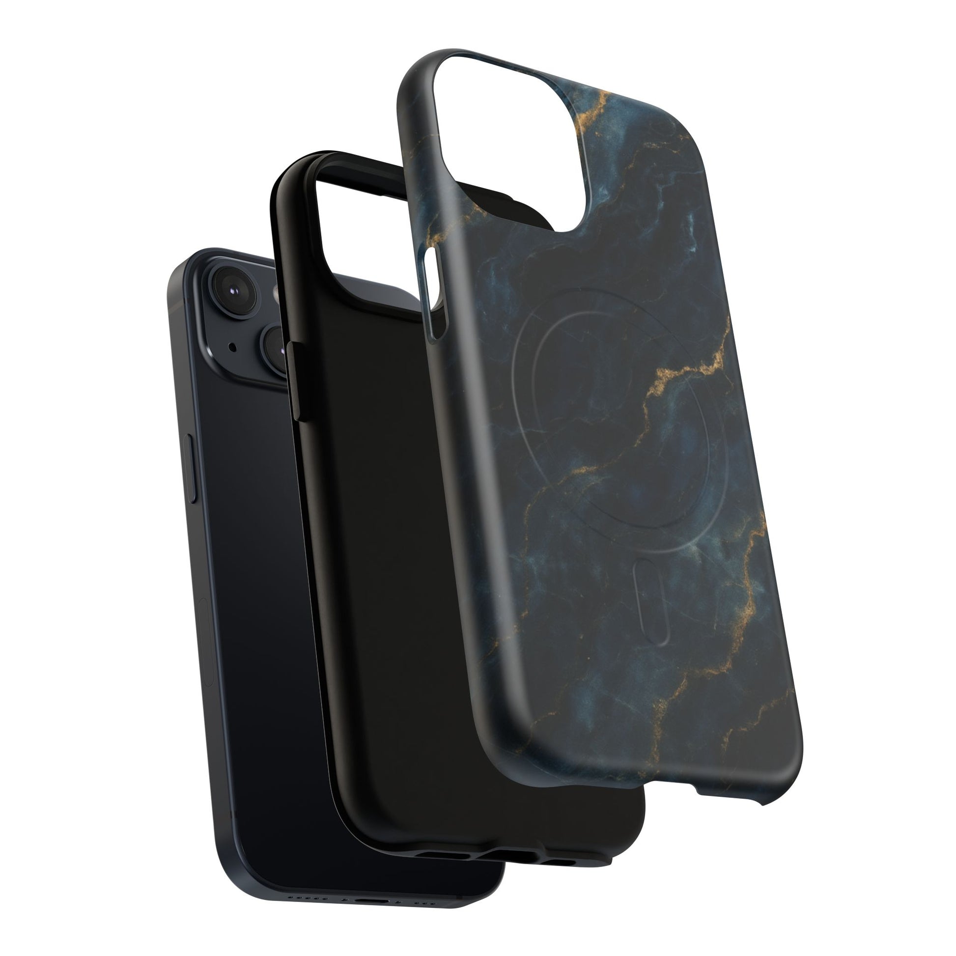 Midnight Marble MagSafe iPhone 14 Case - Deep Blue Marble Design Shockproof Cover