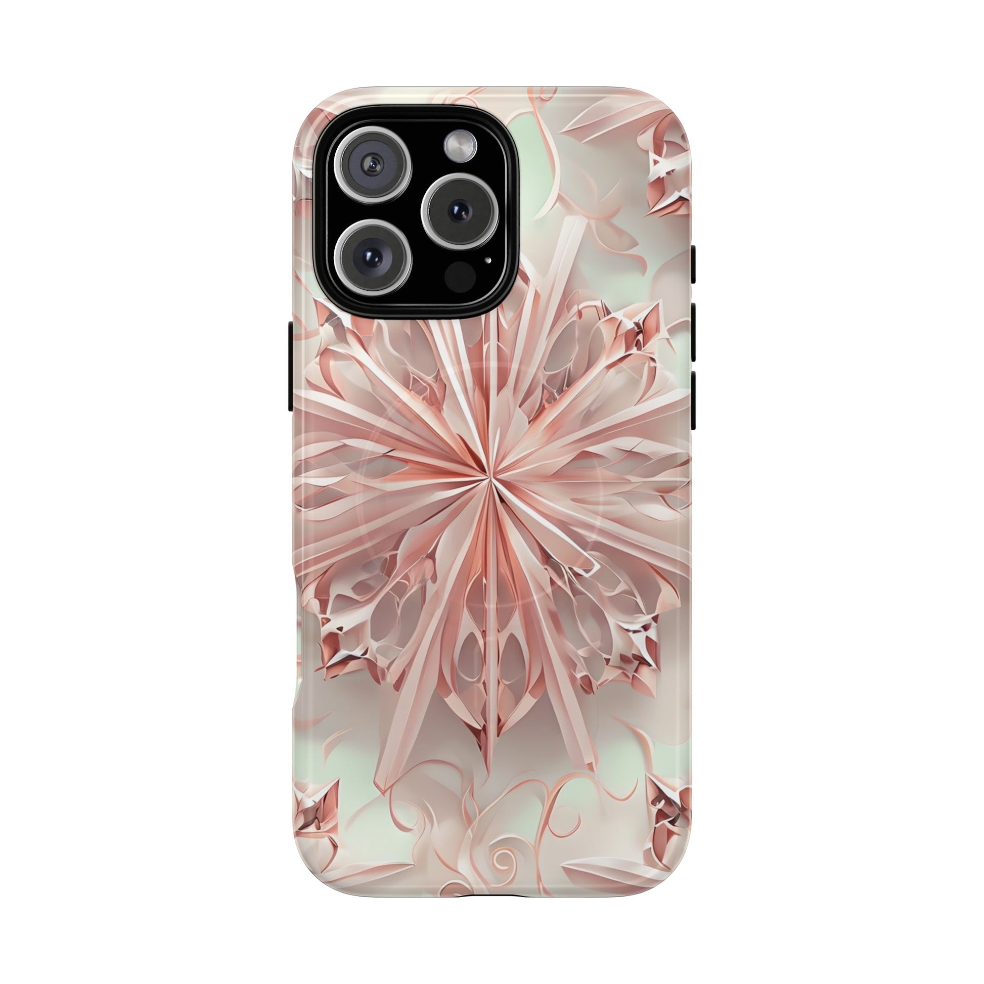 Blush Frost iPhone 16 Pro Max - Kaleidoscope Collection of MagSafe Compatible - Soft Pink Geometric Floral Design