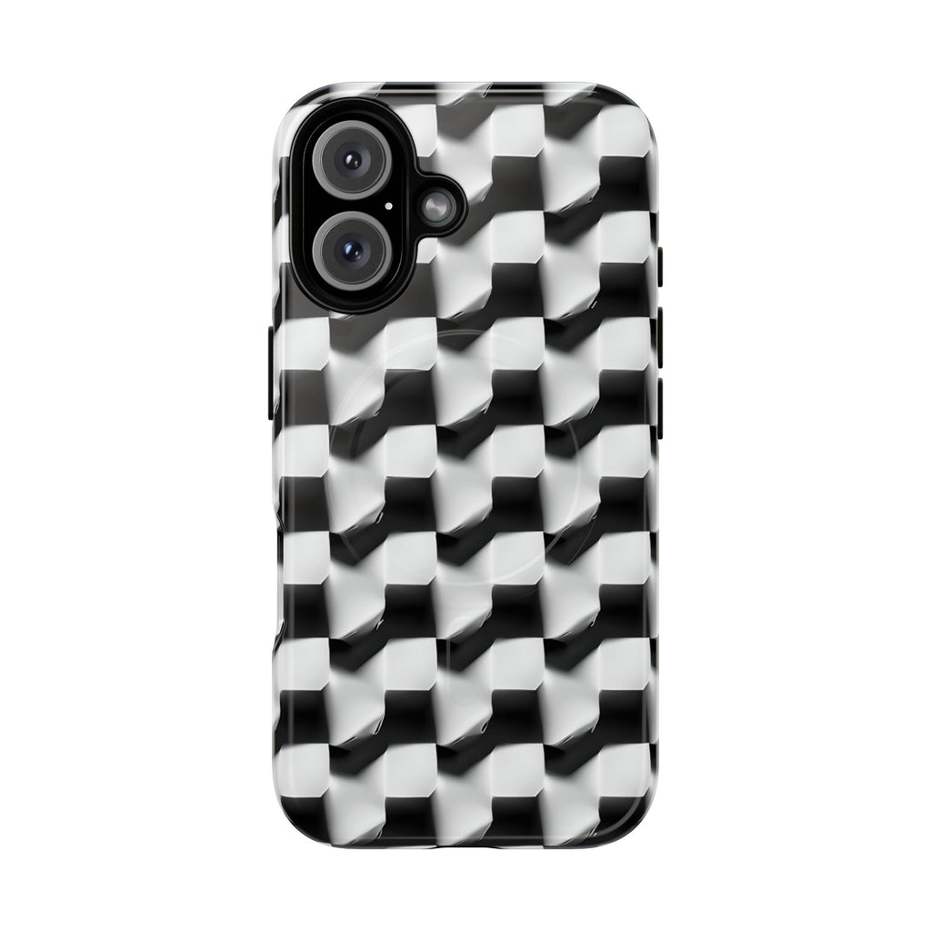 Monochrome Grid - iPhone 16 MagSafe Phone Case - Bold, Modern Black & White Design
