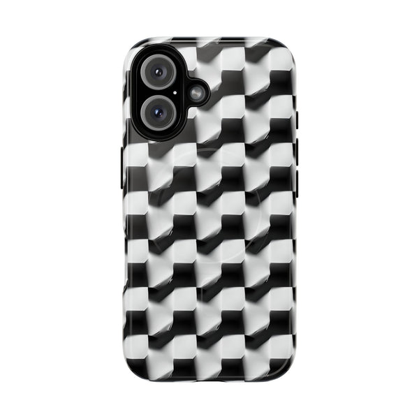 Monochrome Grid - iPhone 16 MagSafe Phone Case - Bold, Modern Black & White Design