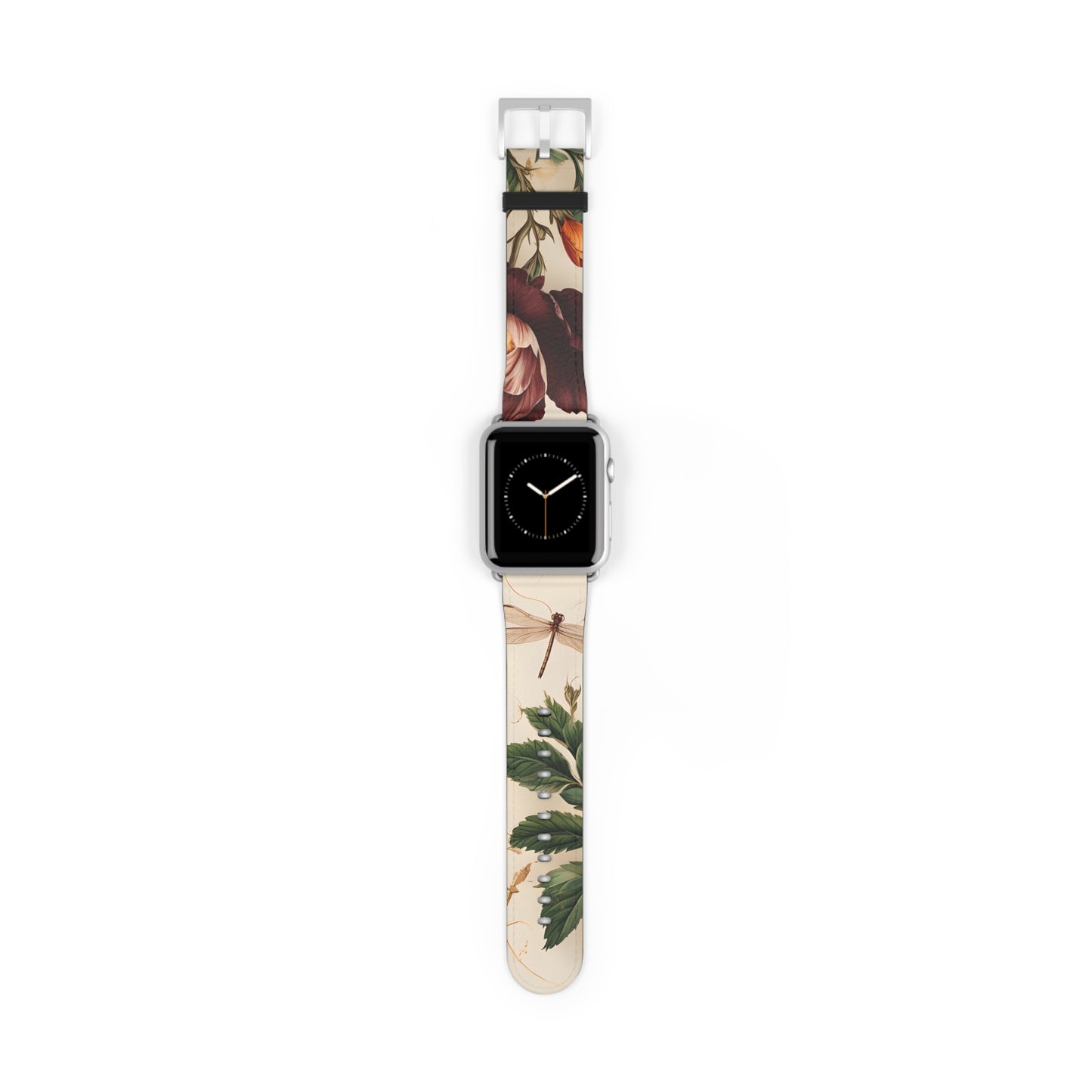 Vintage Burgundy Rose Designer Apple Watch Band - Premium Custom Strap for Series 1-9, SE & Ultra - Artistic Vegan Leather