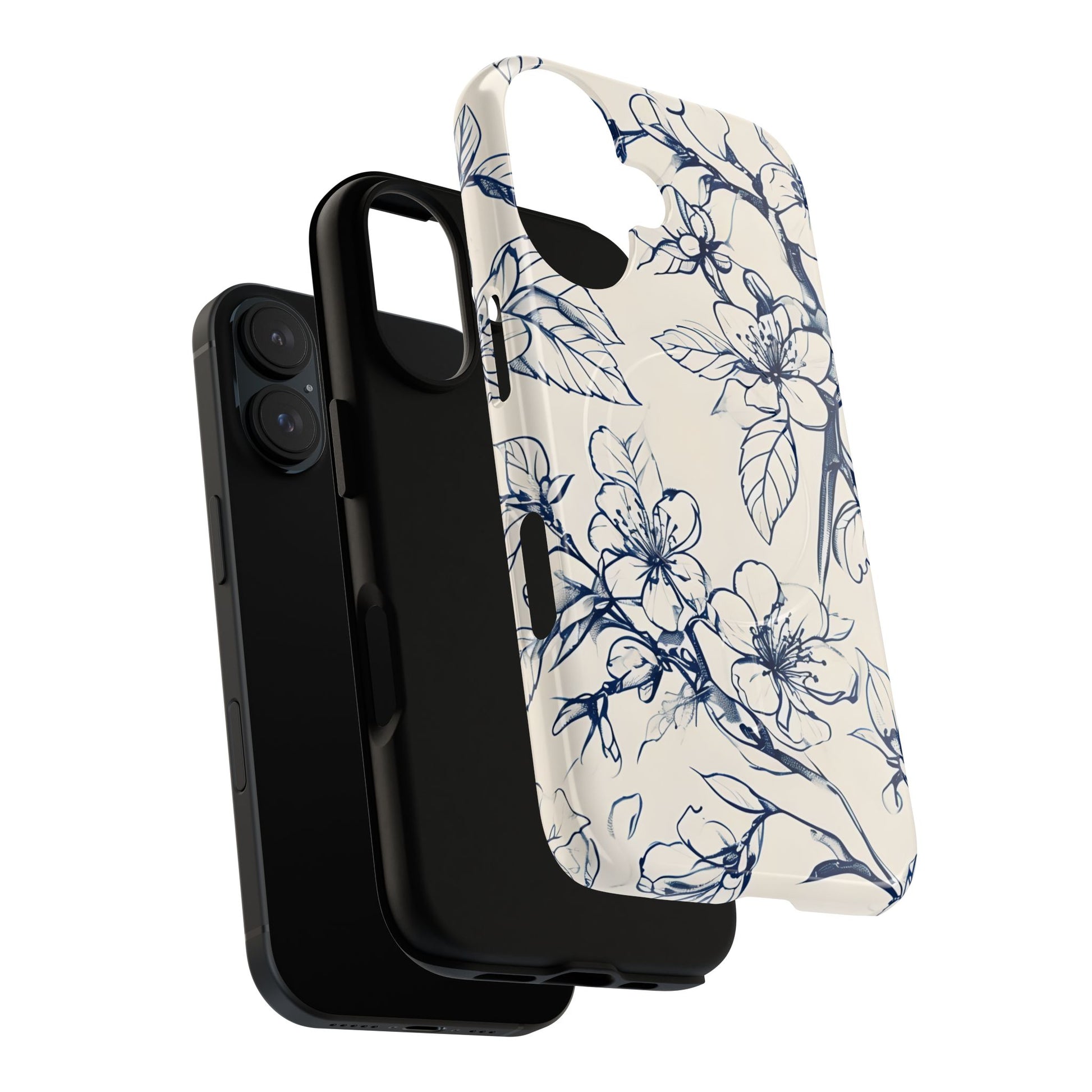 Blossom Sketch - Artistic Blue Floral - iPhone 16 MagSafe Phone Case - Hand-Drawn Botanical Design