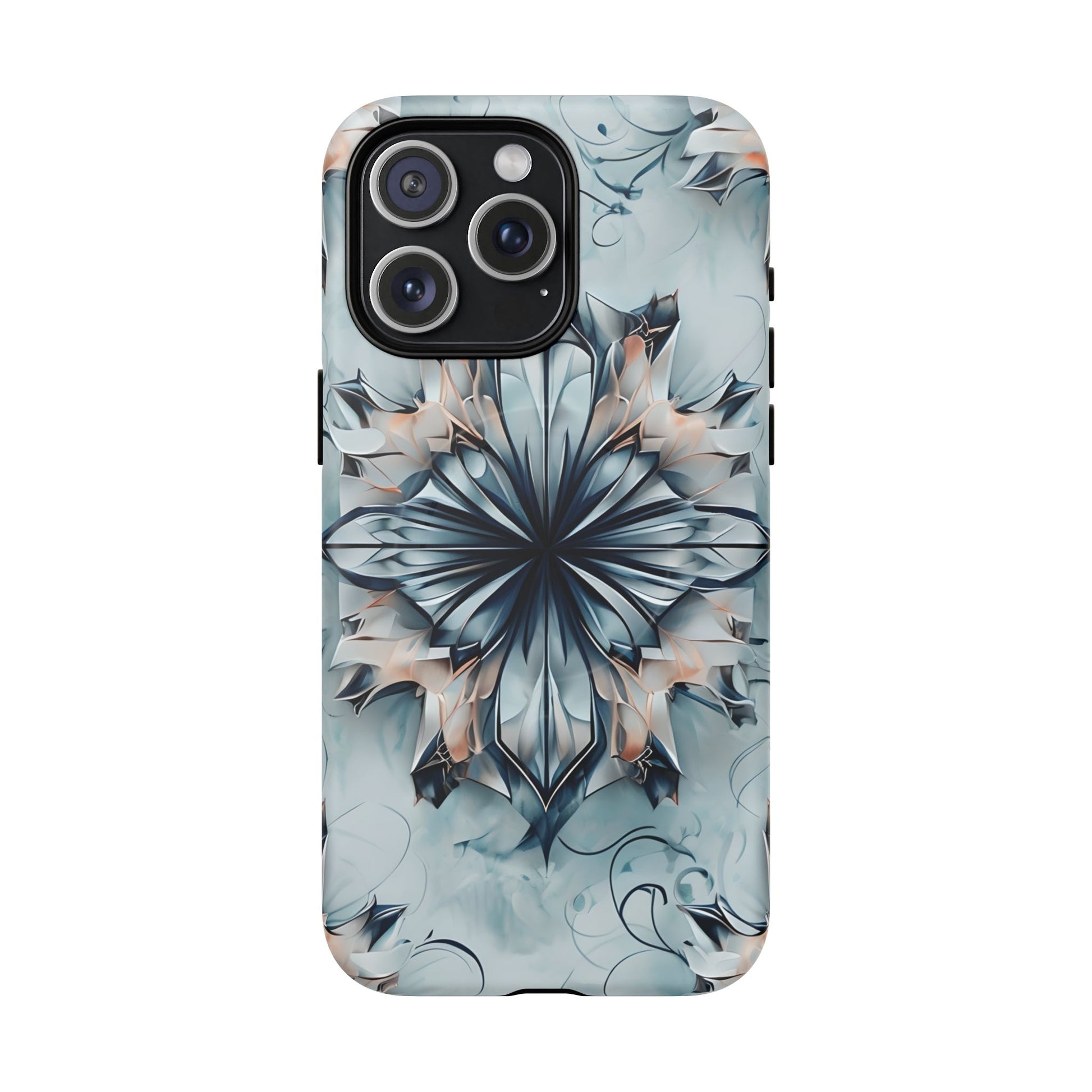 Indigo Mirage - Artistic Kaleidoscope Collection Artistic Floral - iPhone 15 Pro Max MagSafe Phone Case -Bold Indigo Symmetrical Design