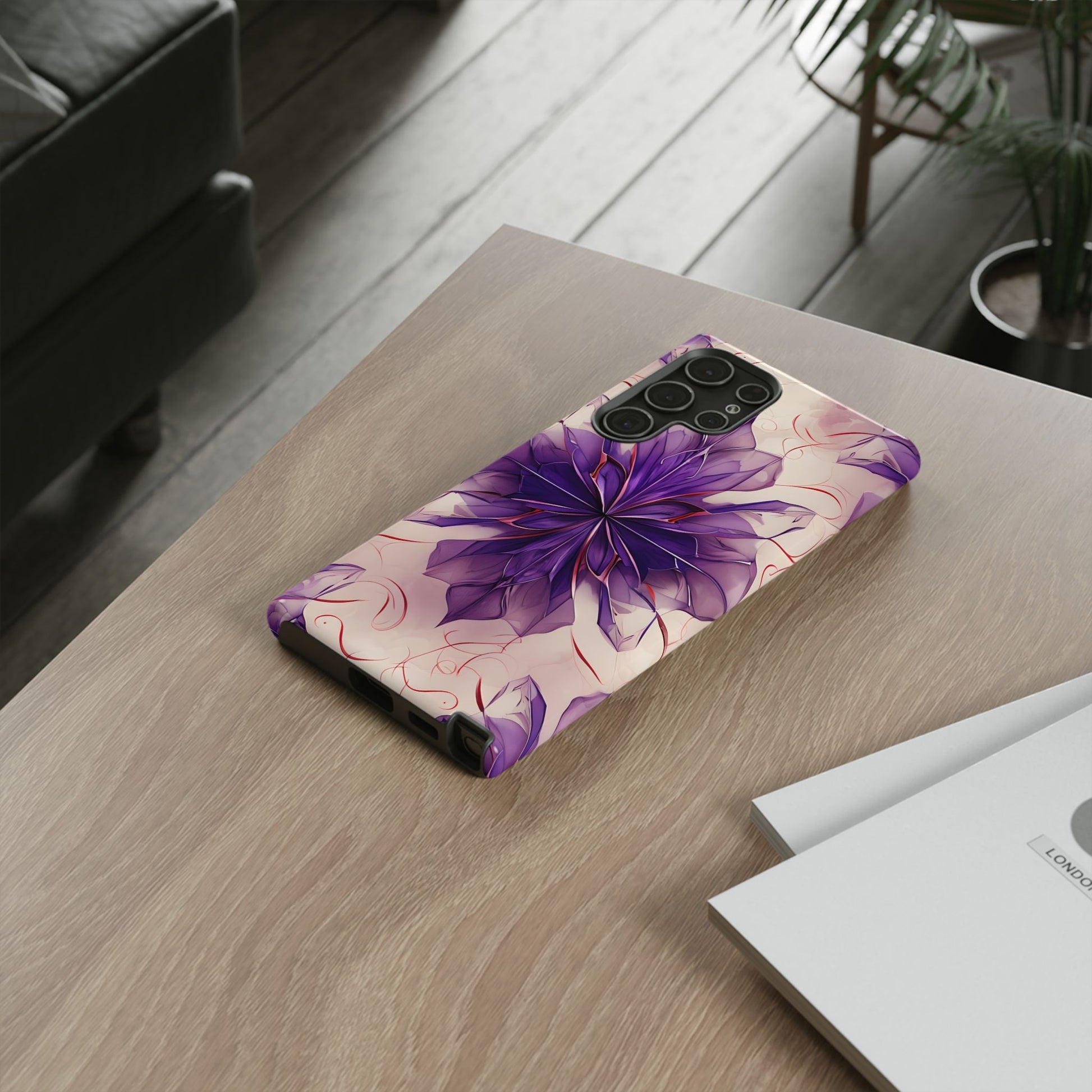 Violet Reverie - Kaleidoscope Collection Artistic Floral Burst - Samsung Galaxy S22 Ultra Tough Phone Case - Bold Purple Symmetrical Design