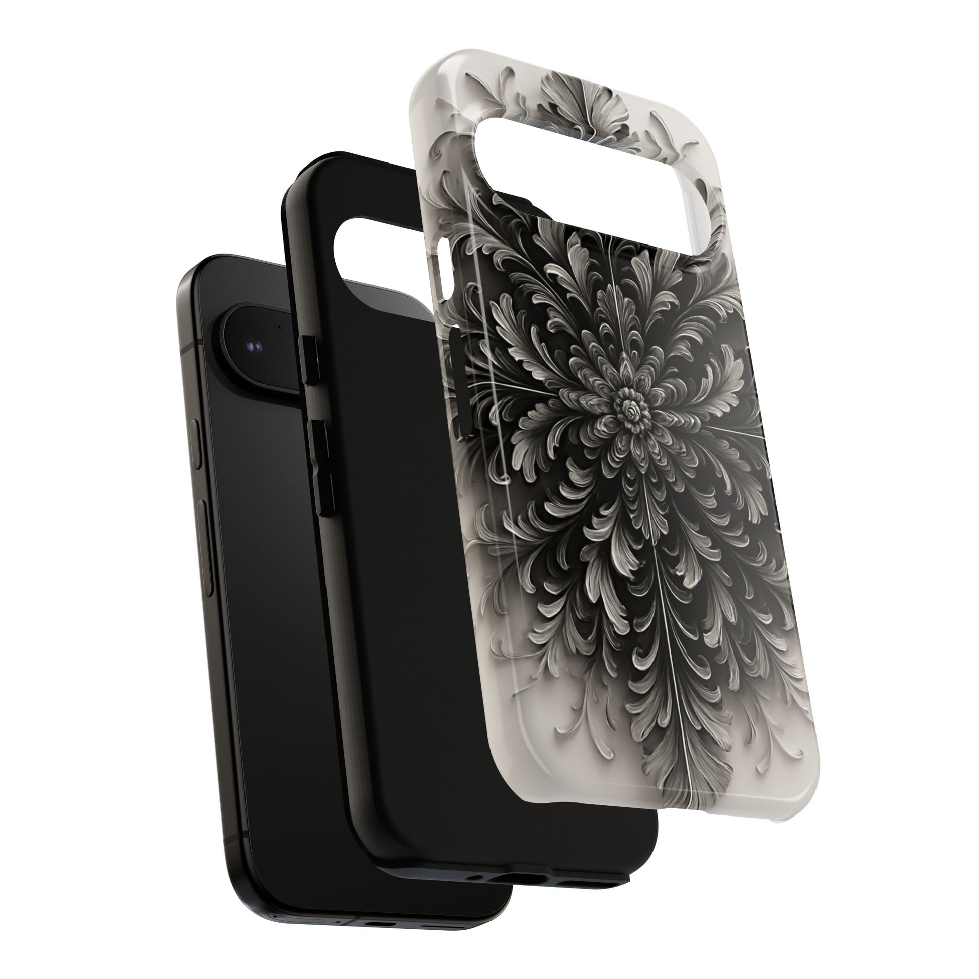 Obsidian Bloom - Elegant Black & White Google Pixel 9 Pro Tough Phone Case - Intricate Mandala Flower Design