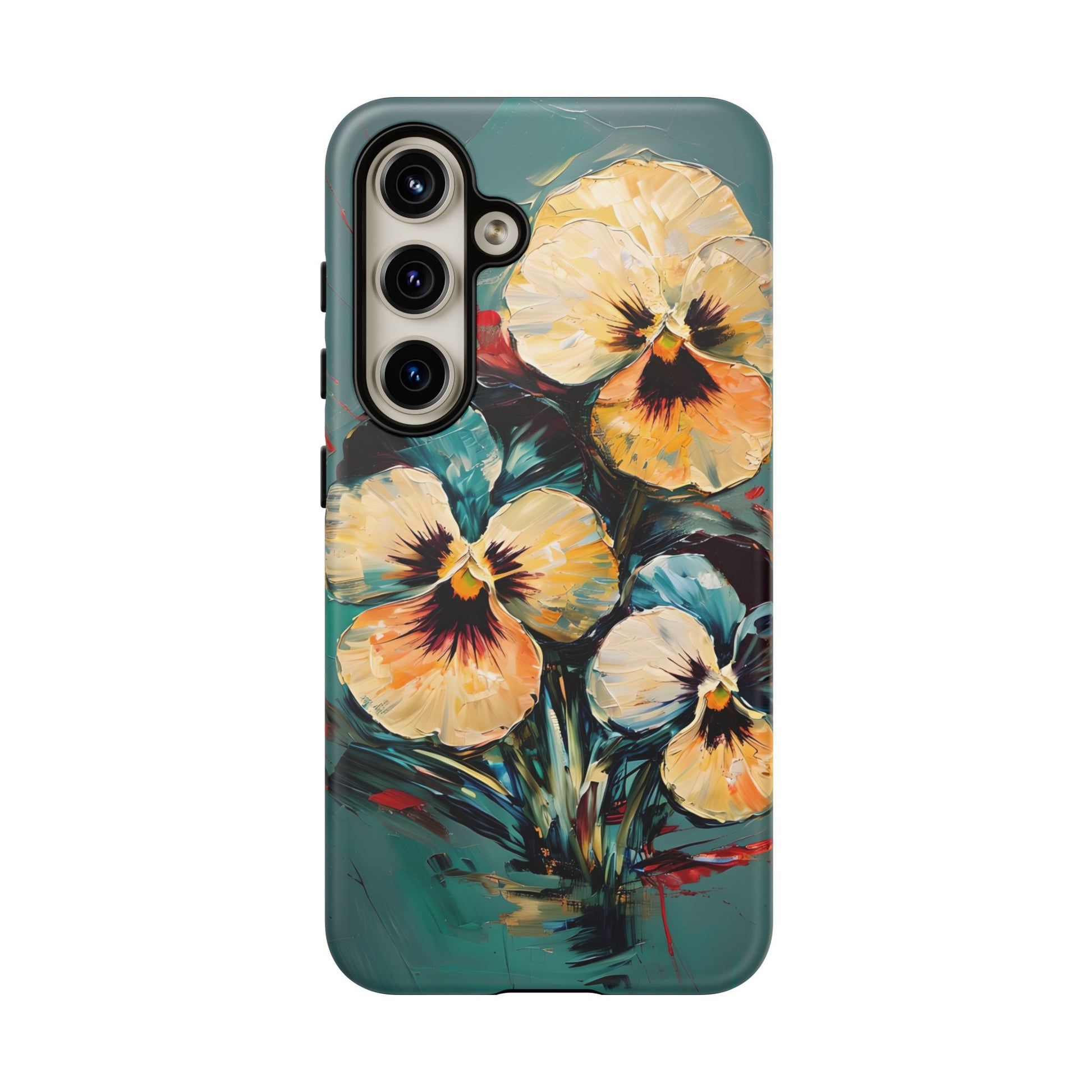 Golden Pansy Cascade Tough Case for Samsung Galaxy S24 - Floral Artistic Shockproof Cover, Elegant Protective Phone Case