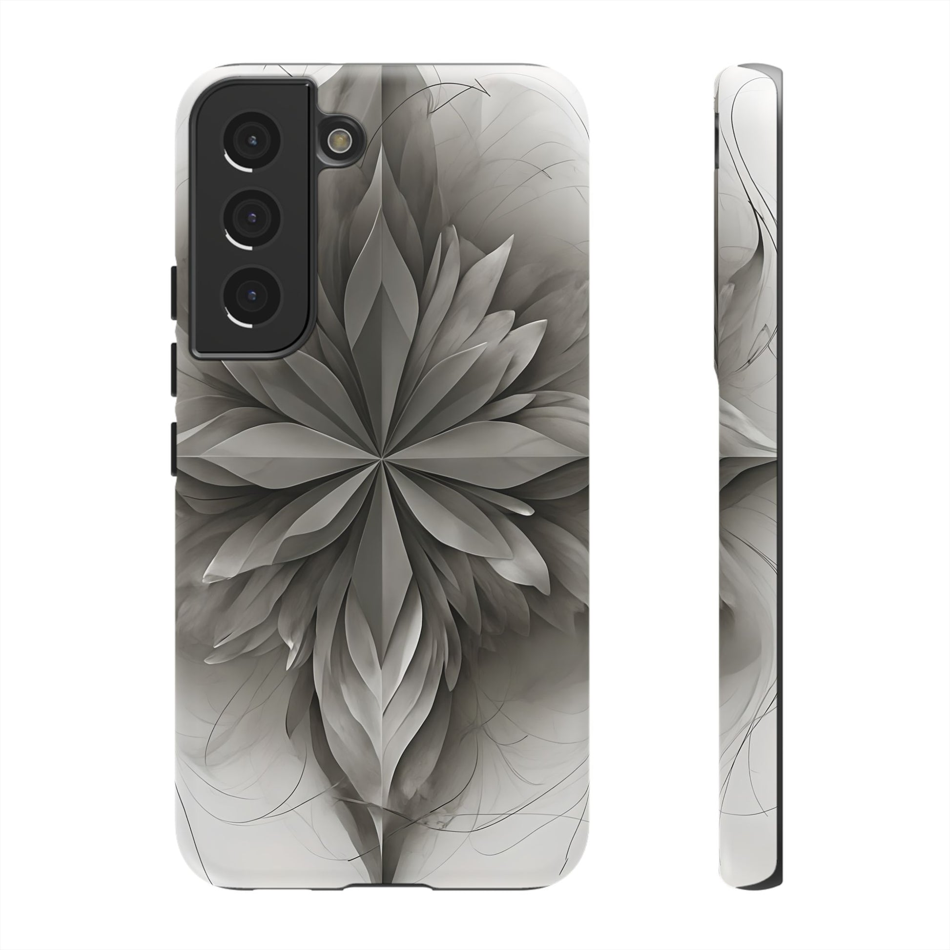 Silver Lotus - Elegant Monochrome Floral Samsung Galaxy S22 Tough Phone Case - Modern Lotus Design