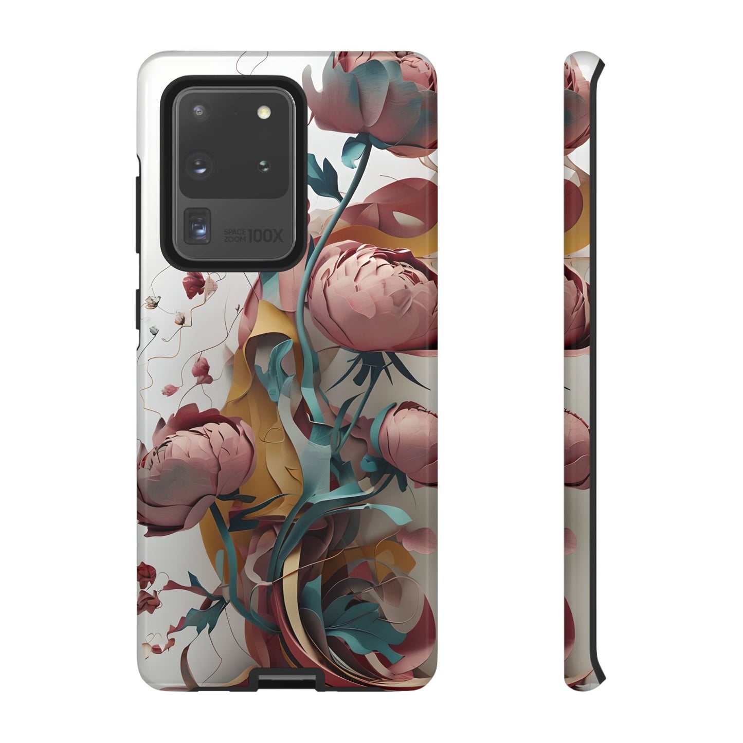 Blushing Peony Veil - Elegant Painterly Floral Samsung Galaxy Tough Phone Case - Soft Blush & Teal Peony Design