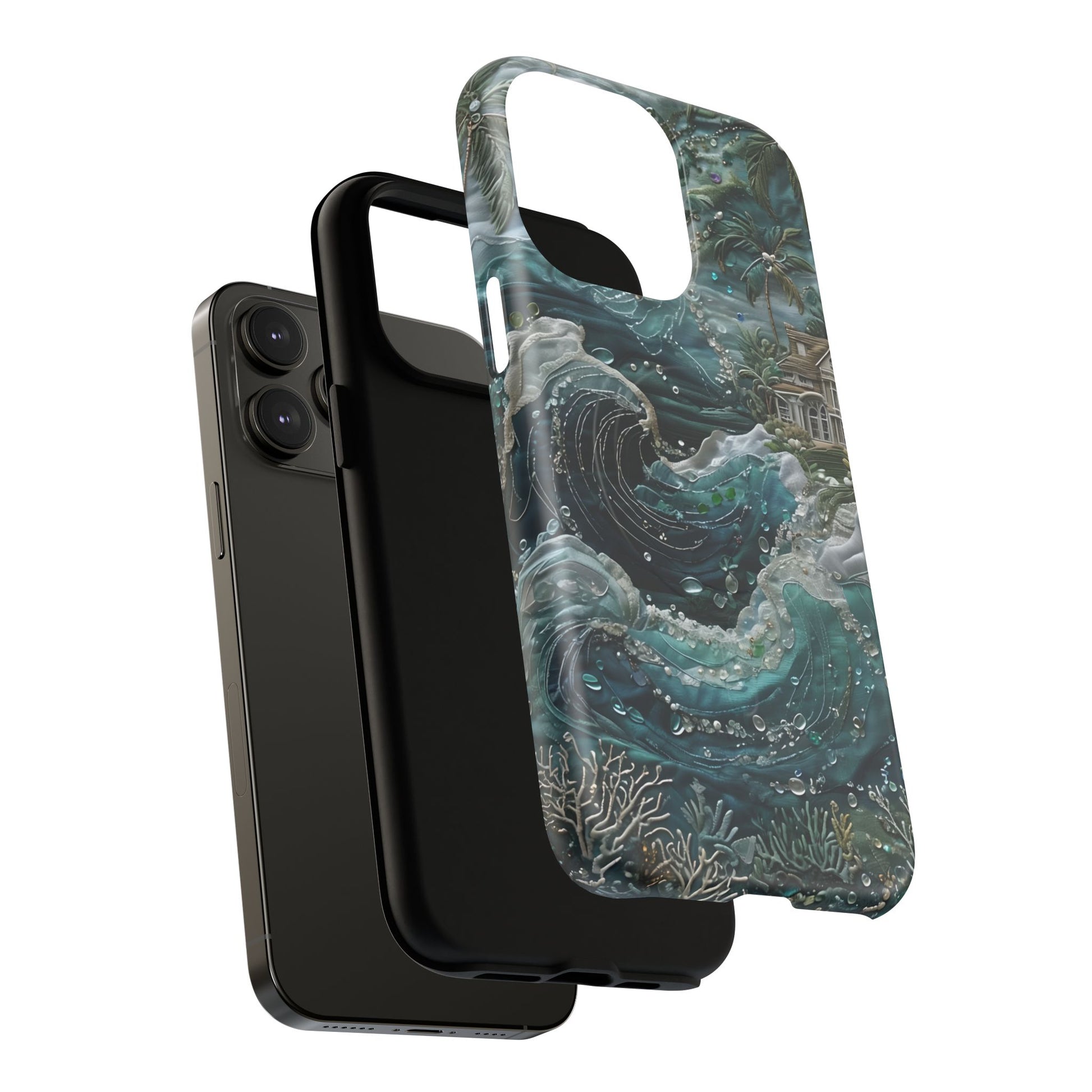 Tropical Midnight Wave - Artistic Ocean iPhone 14 Pro Max MagSafe Phone Case - Dramatic Blue Wave Design