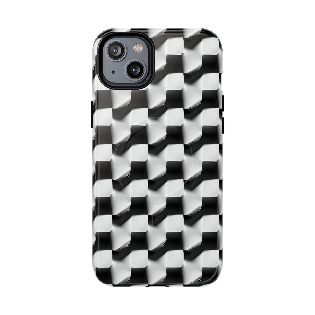 Monochrome Grid - iPhone 14 Plus MagSafe Phone Case - Bold, Modern Black & White Design