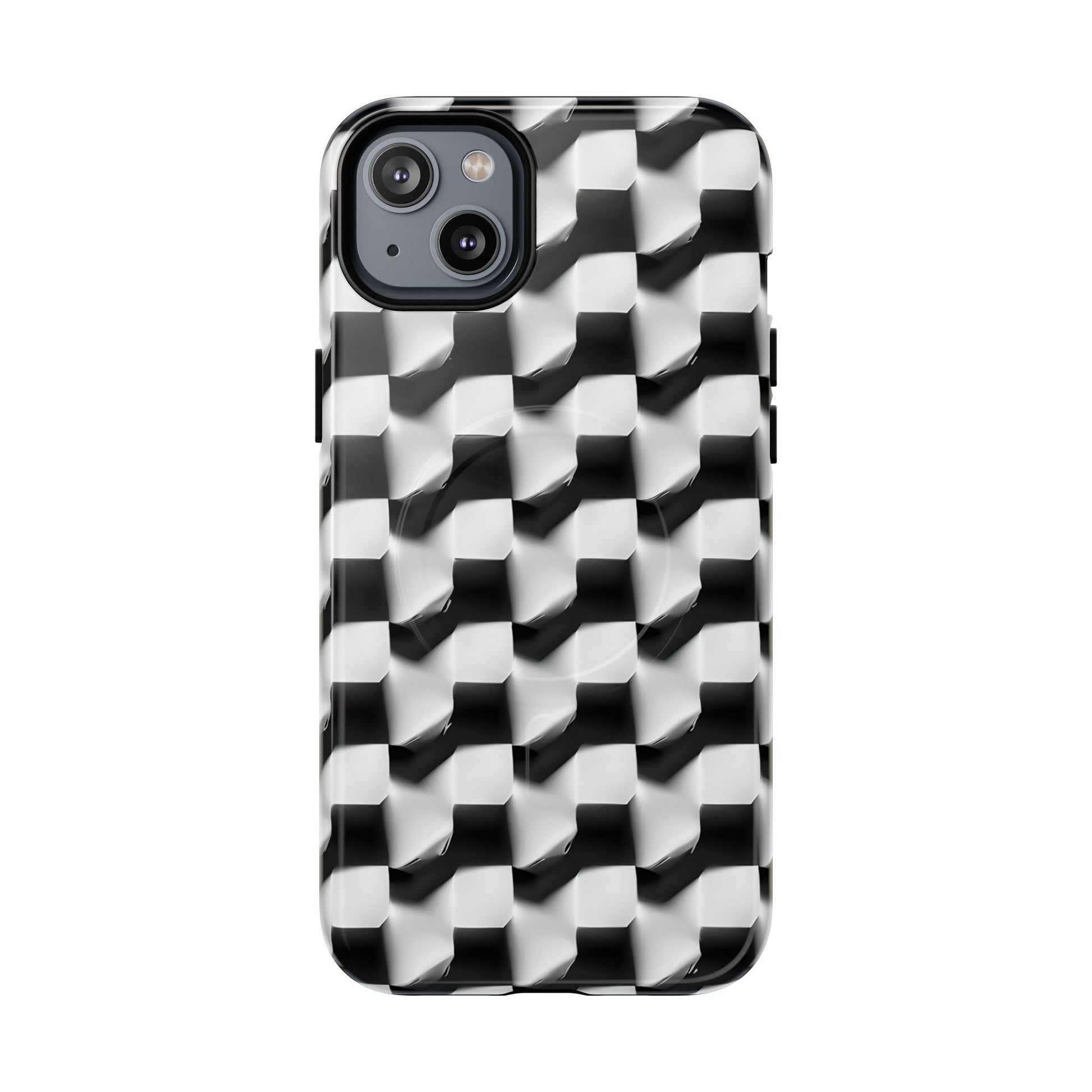 Monochrome Grid - iPhone 14 Plus MagSafe Phone Case - Bold, Modern Black & White Design