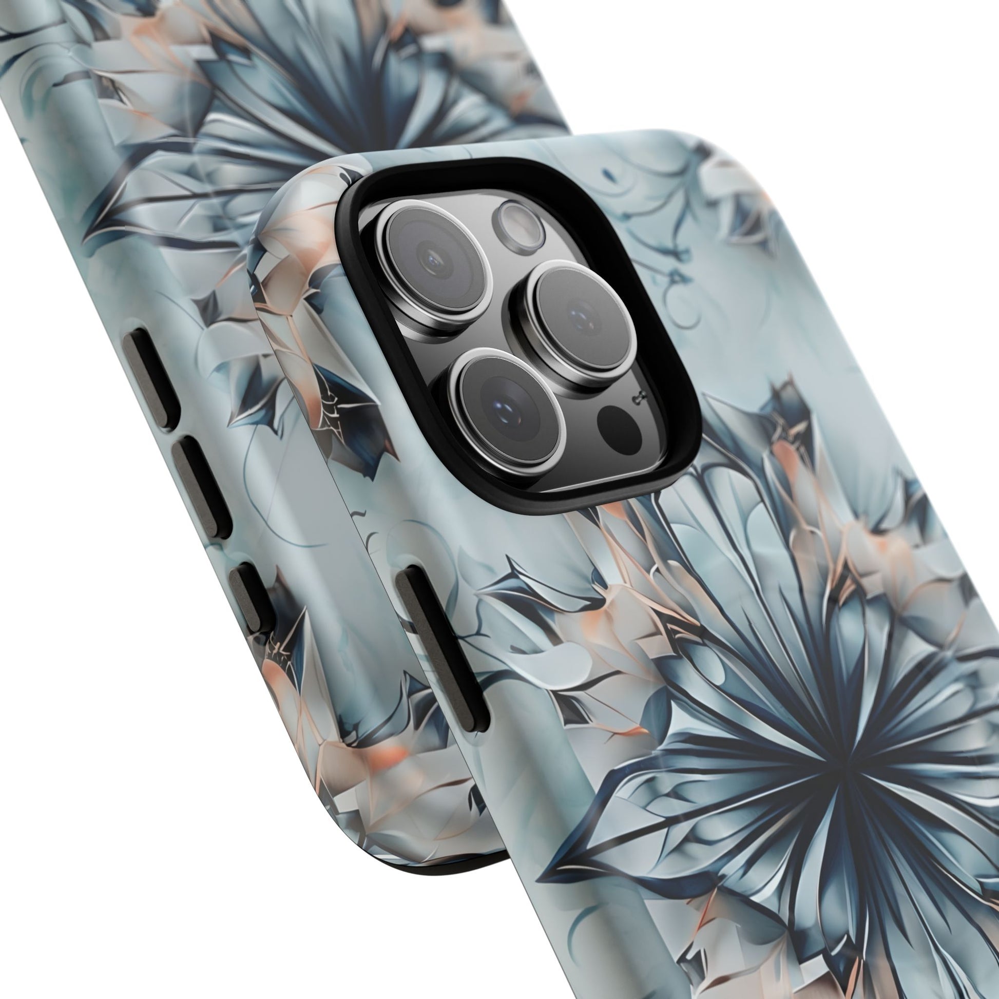 Indigo Mirage - Artistic Kaleidoscope Collection Artistic Floral - iPhone 16 Pro Max MagSafe Phone Case -Bold Indigo Symmetrical Design