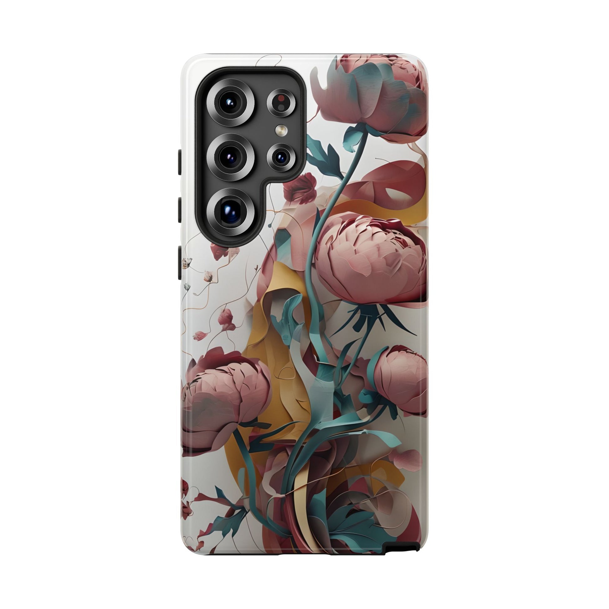 Blushing Peony Veil - Elegant Painterly Floral Samsung Galaxy S25 Ultra Tough Phone Case - Soft Blush & Teal Peony Design
