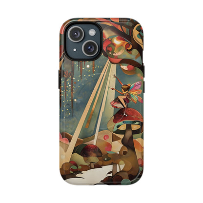 Enchanted Orchard fairy on mushroom in enchanted forest with sunlight rays iPhone MagSafe case