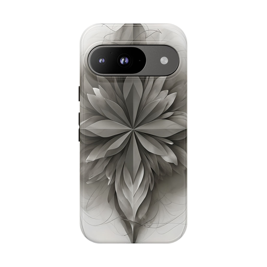 Silver Lotus - Elegant Monochrome Floral Google Pixel 9 Tough Phone Case - Modern Lotus Design