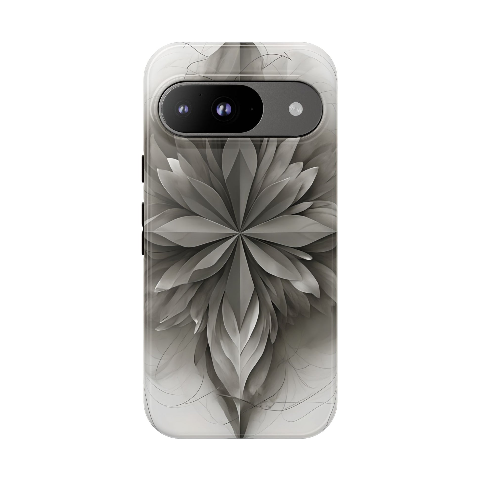 Silver Lotus - Elegant Monochrome Floral Google Pixel 9 Tough Phone Case - Modern Lotus Design