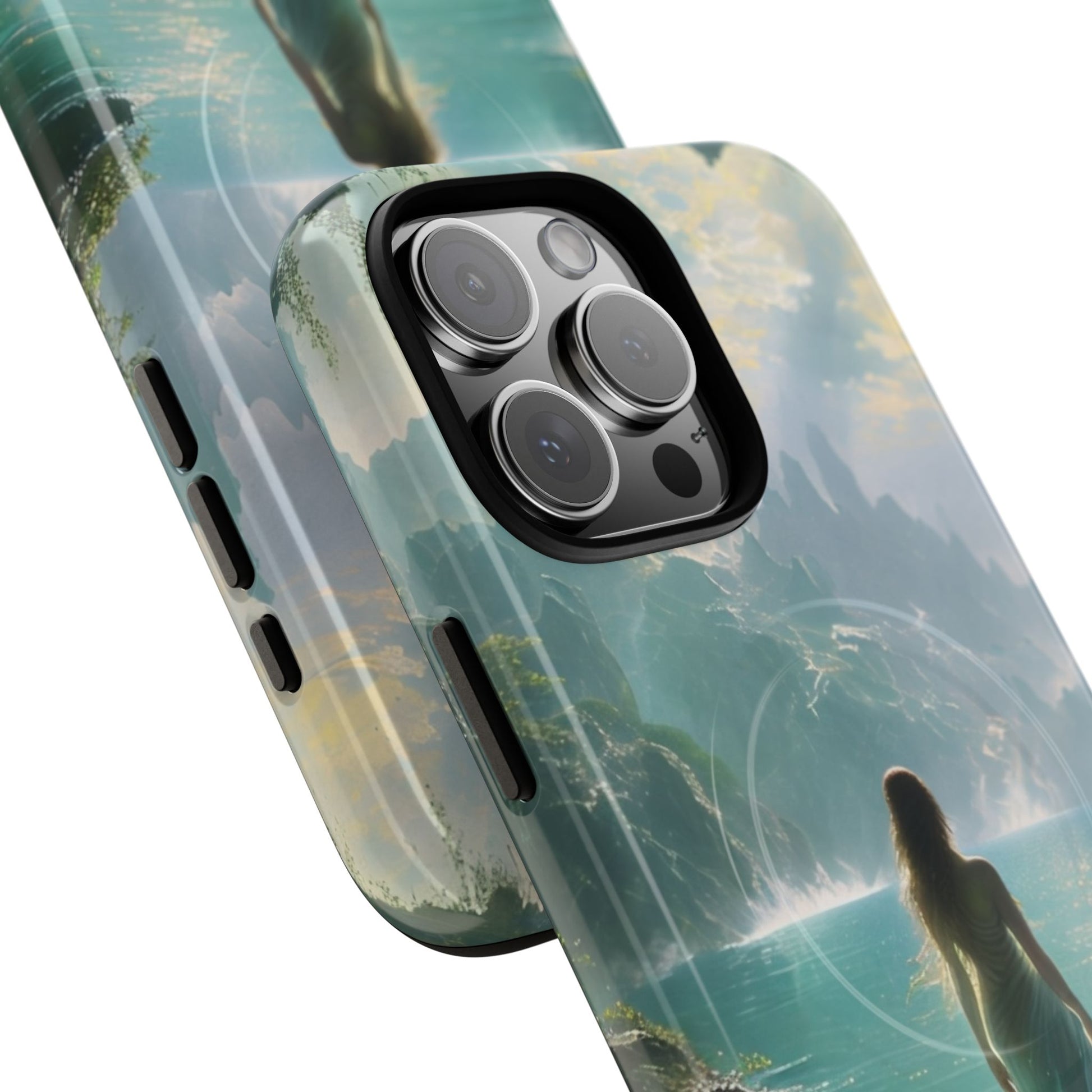 Celestial Tides - Dreamscape Art iPhone 16 Pro Max MagSafe Phone Case -Ethereal Woman & Fantasy Landscape Design