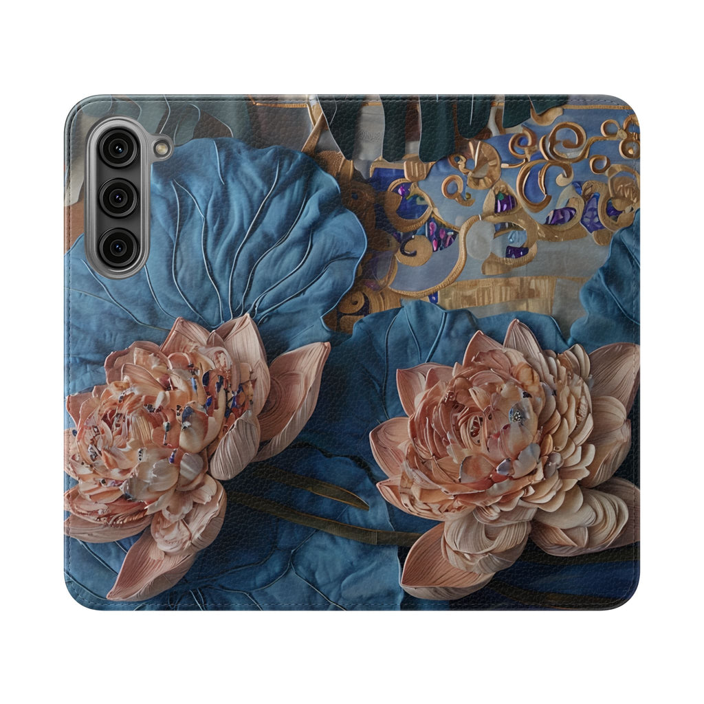 Peony Midnight Tapestry Wallet Phone Case - Flip Cover for Samsung Galaxy S23 Plus - Floral and Tapestry Design