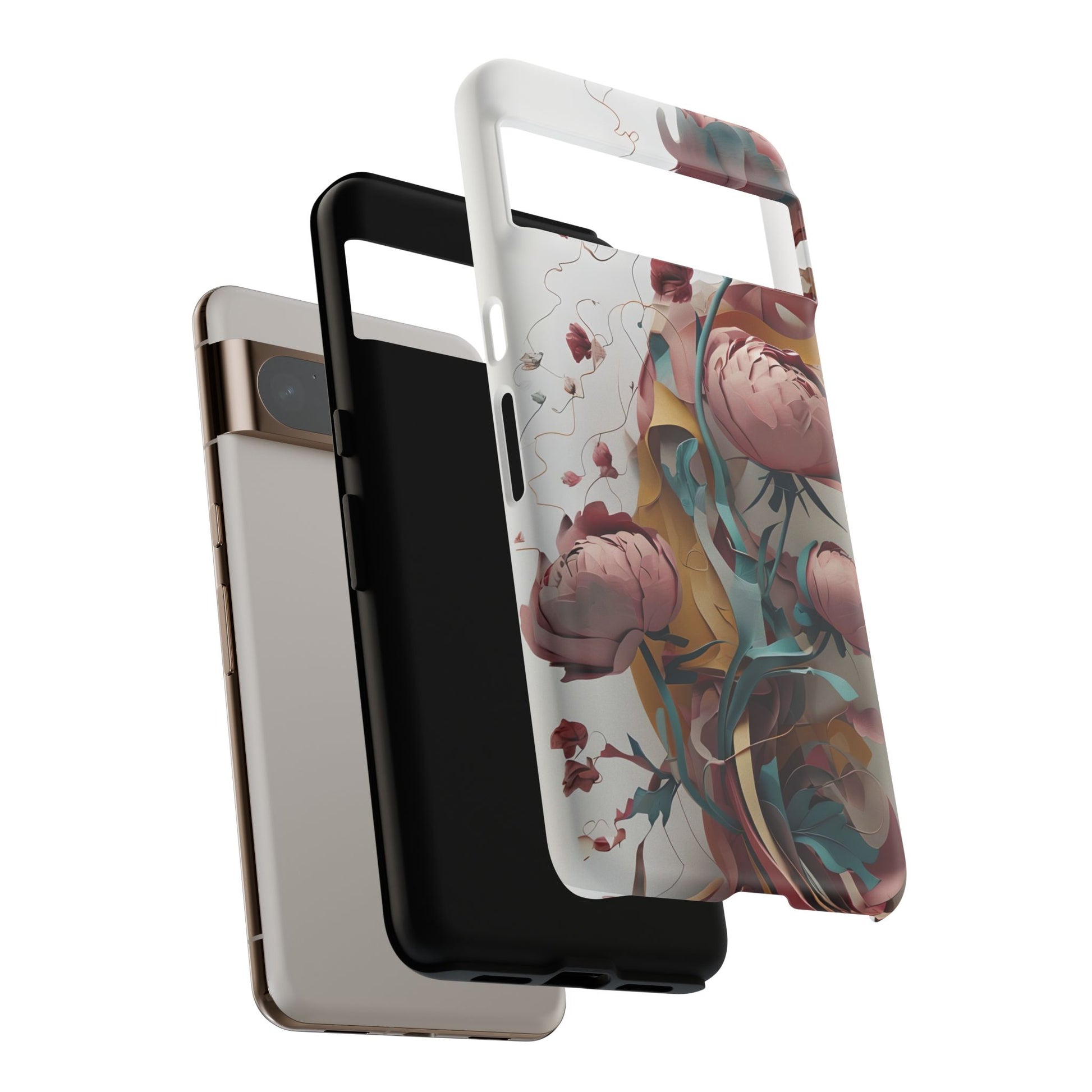 Blushing Peony Veil - Elegant Painterly Floral Google Pixel 8 Pro Tough Phone Case - Soft Blush & Teal Peony Design