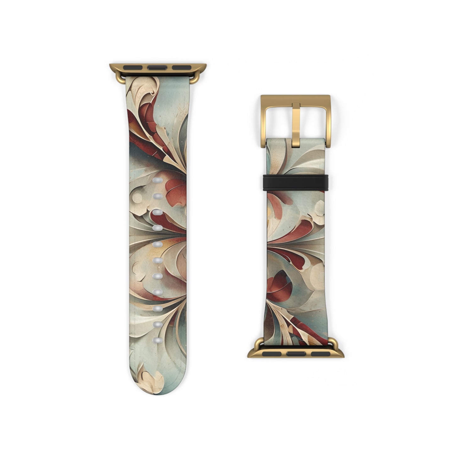 Vintage Baroque Blossom Apple Watch band strap with gold clasp featuring ornate vintage floral and baroque scroll pattern