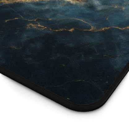 Close-up of Midnight Marble desk mat showing detailed marble vein texture