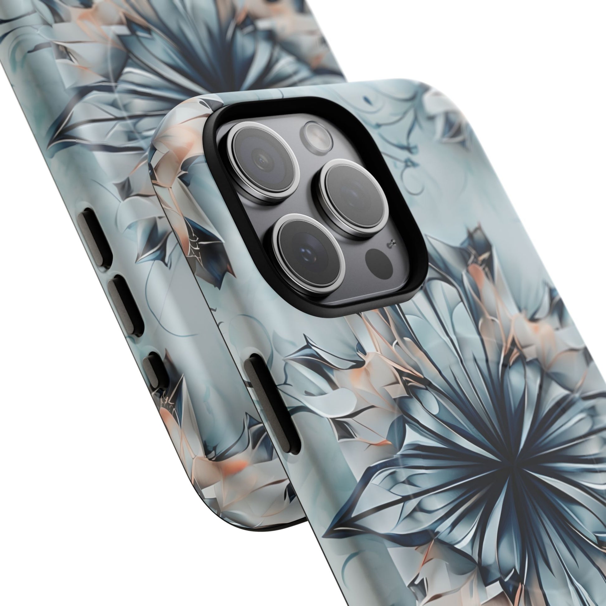 Indigo Mirage - Artistic Kaleidoscope Collection Artistic Floral - iPhone 15 Pro Max MagSafe Phone Case -Bold Indigo Symmetrical Design