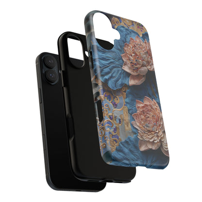 Peony Midnight Tapestry - iPhone Case- MagSafe Compatible - Elegant Blue & Blush Artful Phone Cover