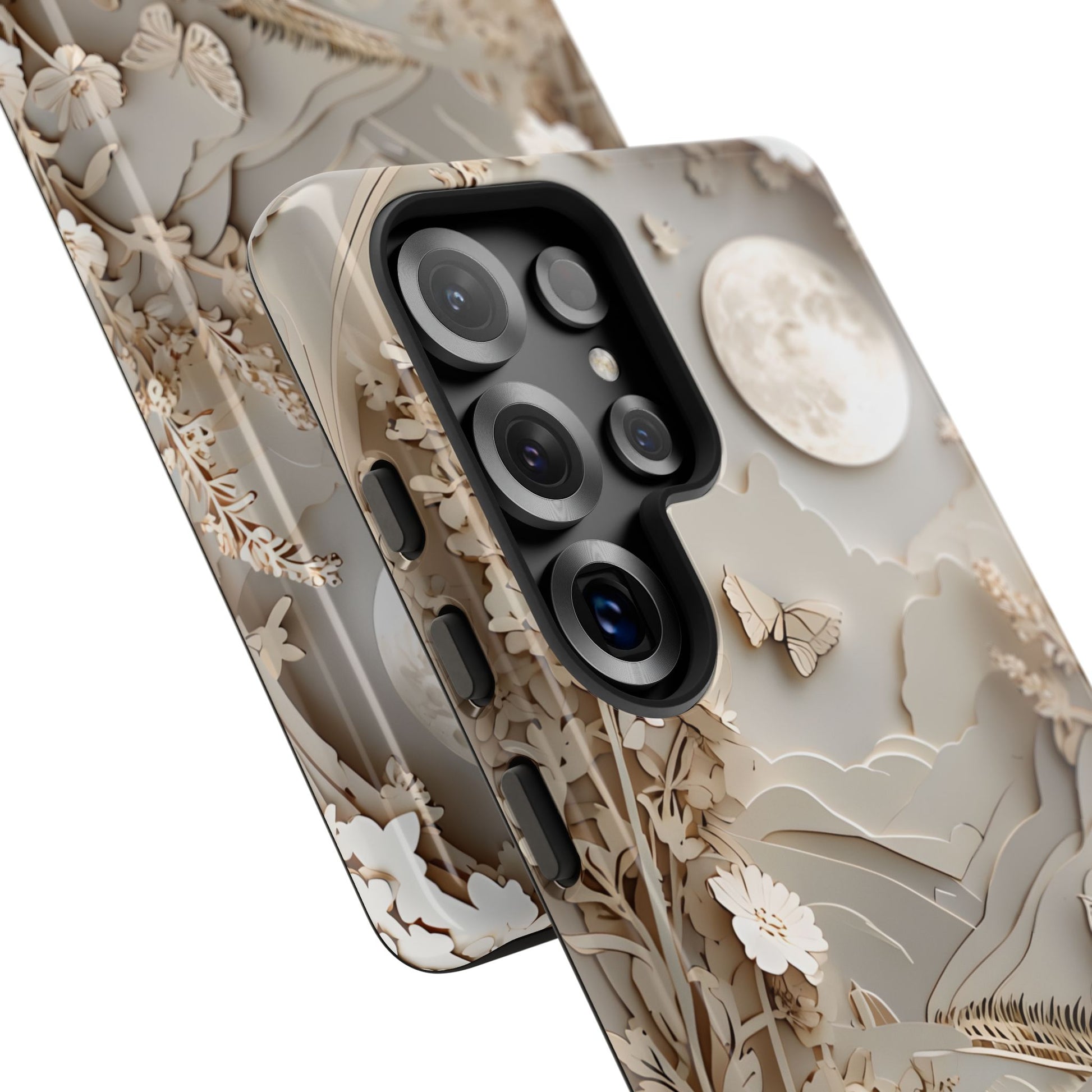 Moonlit Garden - Elegant Neutral Floral Samsung Galaxy S25 Ultra Tough Phone Case - Painterly Botanical & Moon Design