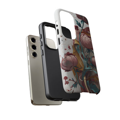 Blushing Peony Veil - Elegant Painterly Floral Samsung Galaxy Tough Phone Case - Soft Blush & Teal Peony Design