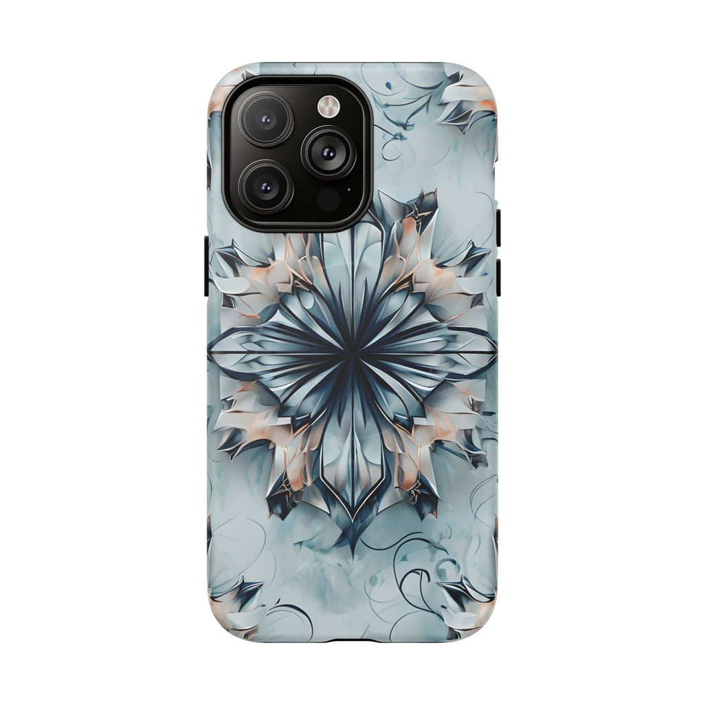 Indigo Mirage - Artistic Kaleidoscope Collection Artistic Floral - iPhone 14 Pro Max MagSafe Phone Case -Bold Indigo Symmetrical Design